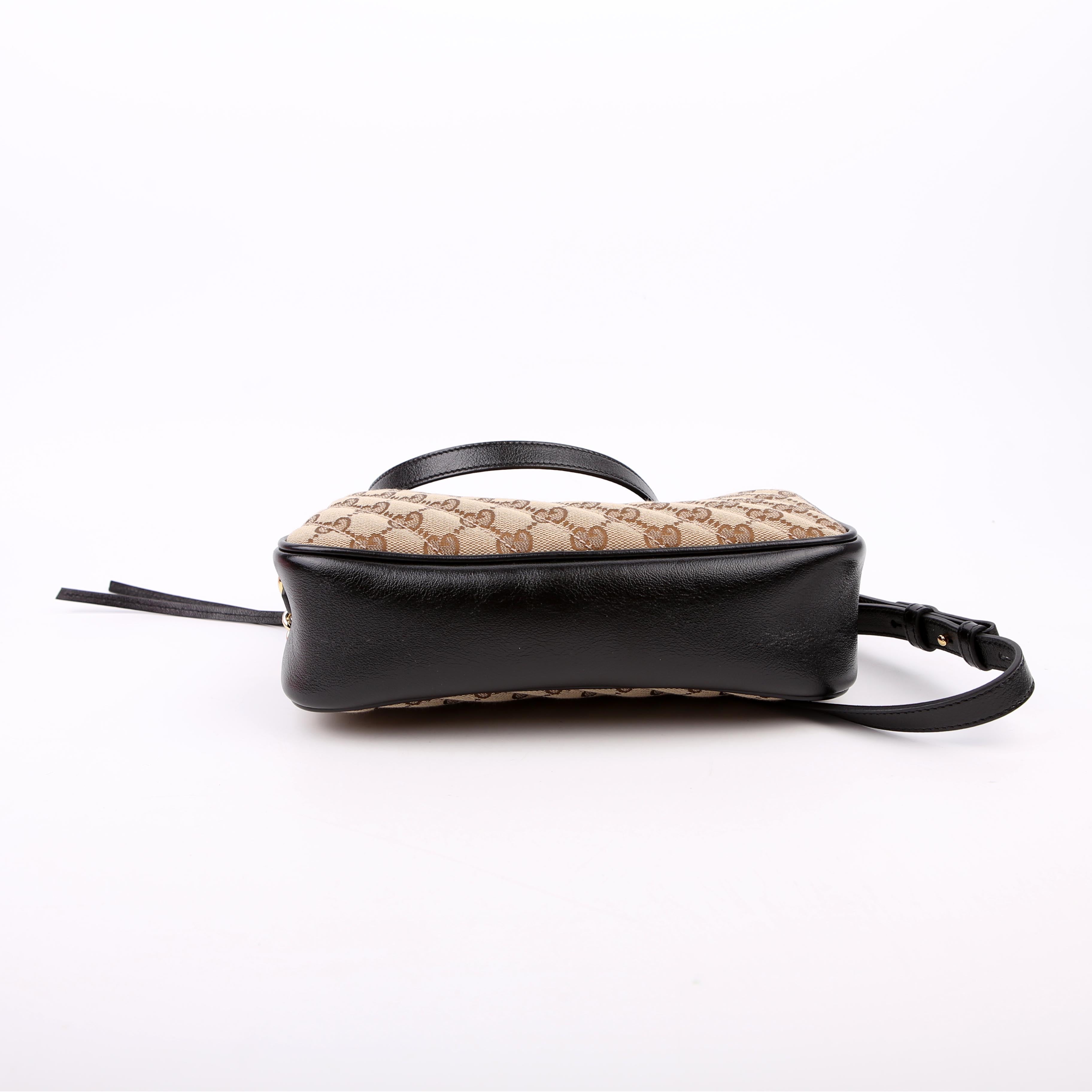 Gucci 447632 Marmont Small GG Canvas Camera Tan/Black