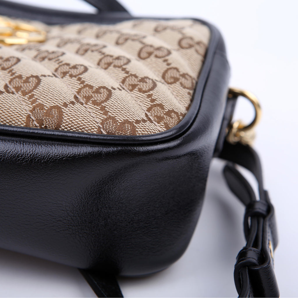 Gucci 447632 Marmont Small GG Canvas Camera Tan/Black