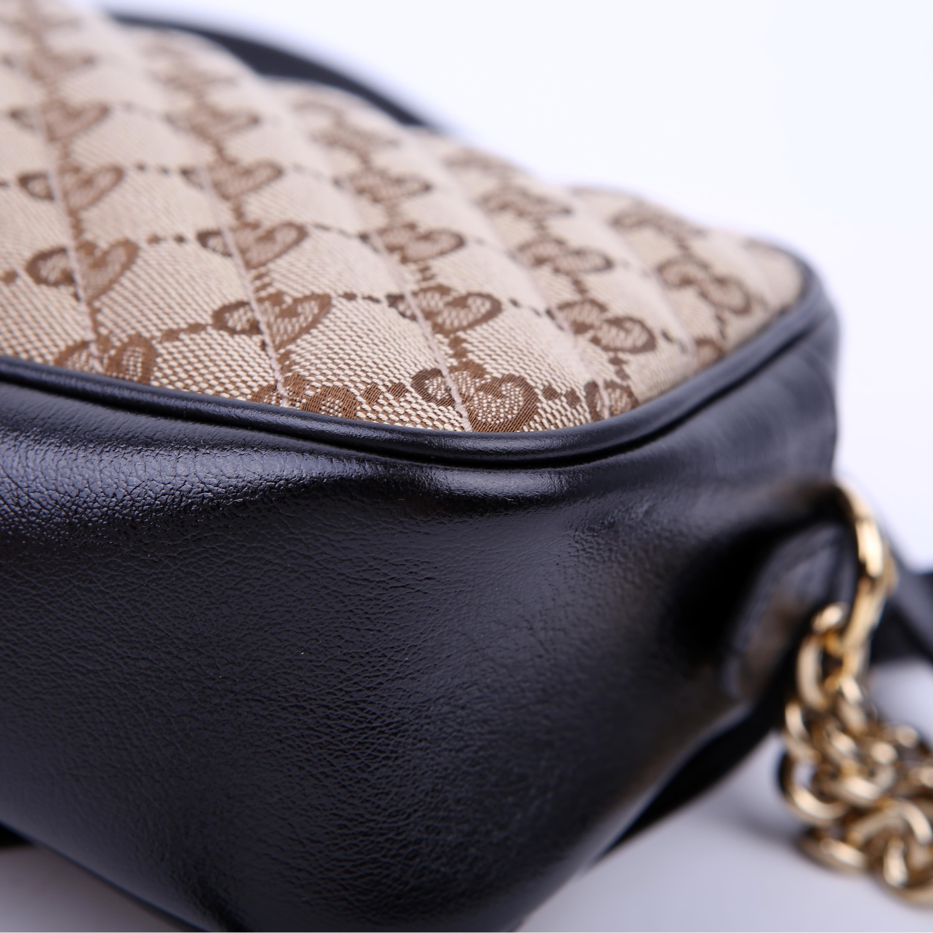 Gucci 447632 Marmont Small GG Canvas Camera Tan/Black
