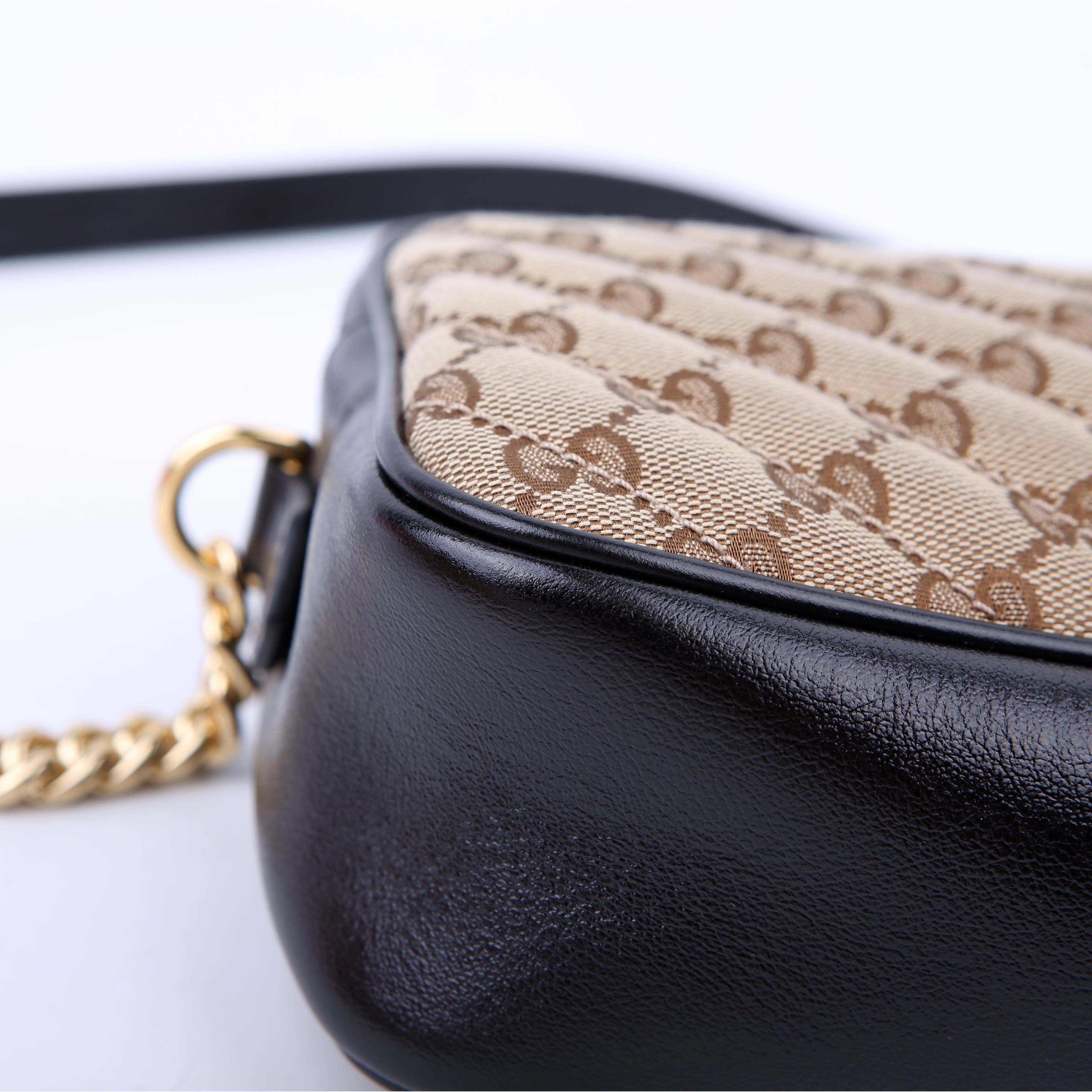Gucci 447632 Marmont Small GG Canvas Camera Tan/Black