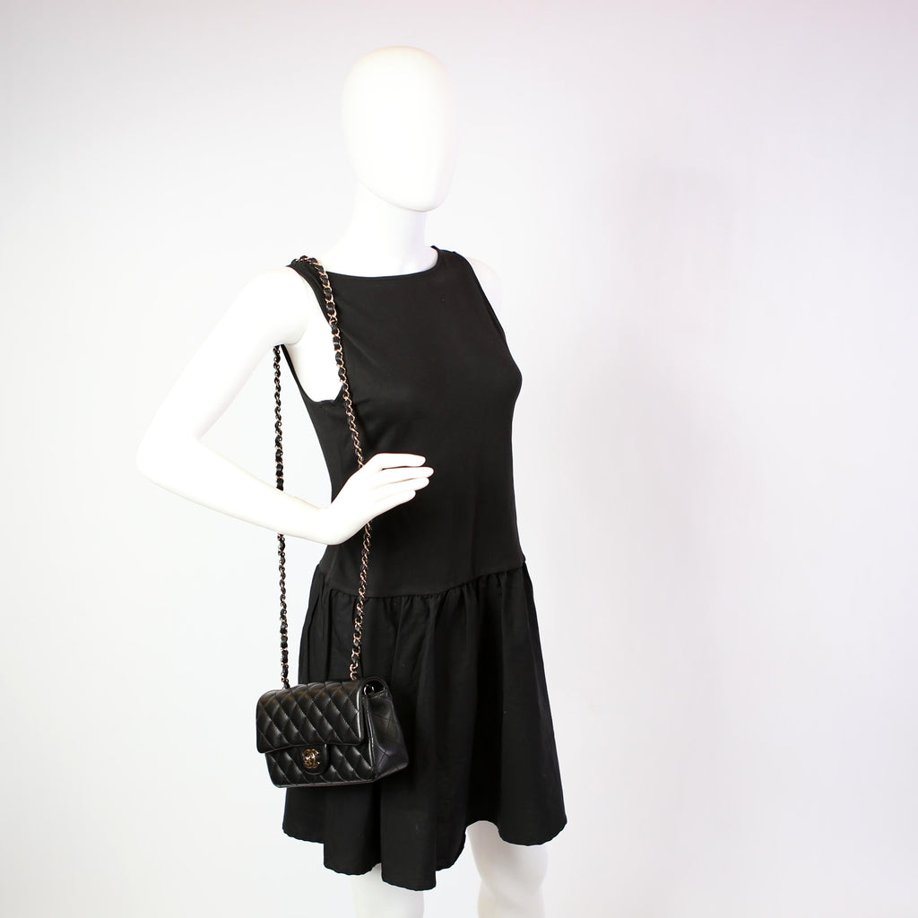 Classic Flap Mini Rectangle Lambskin RFID Black