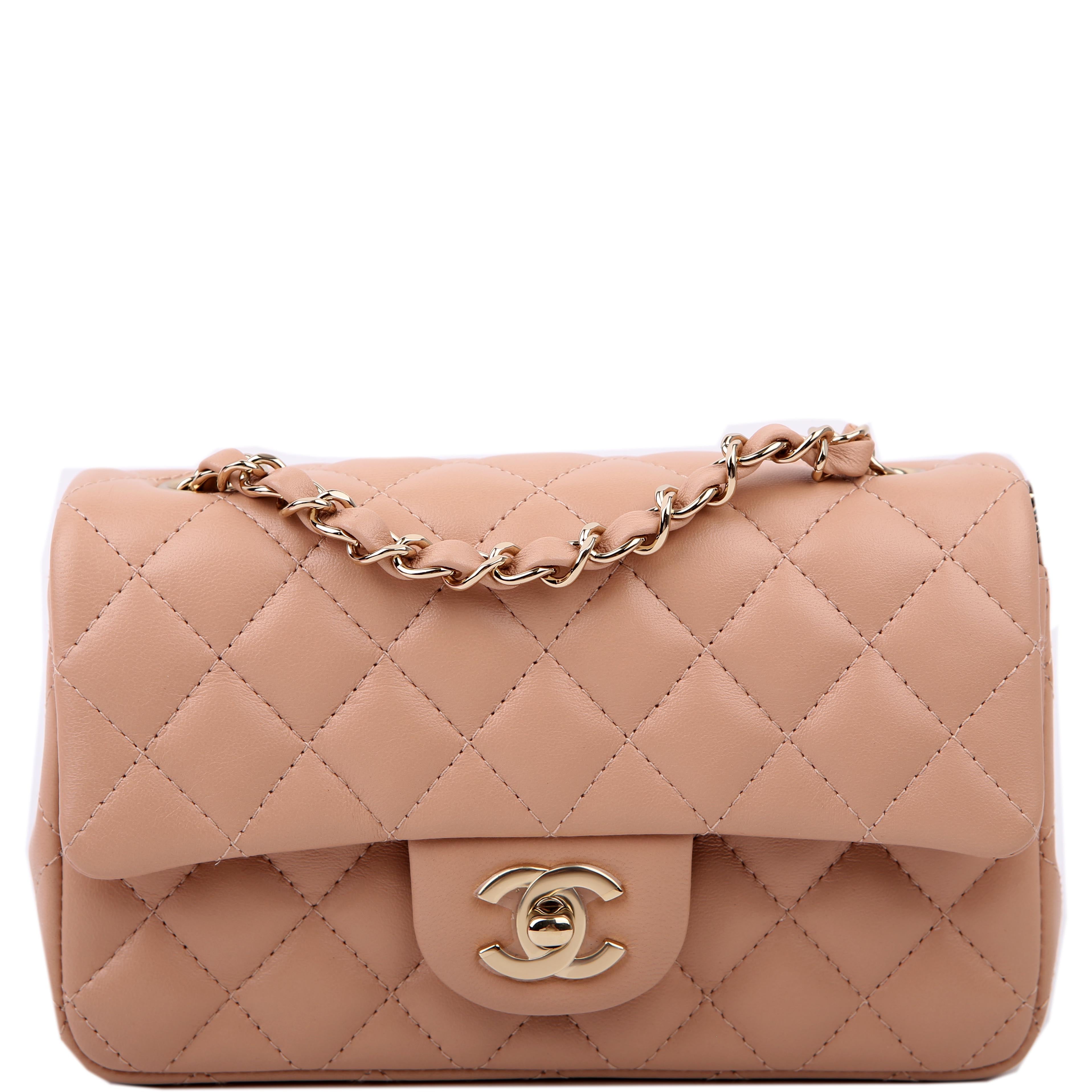 Classic Flap Mini Rectangle Lambskin RFID Tan