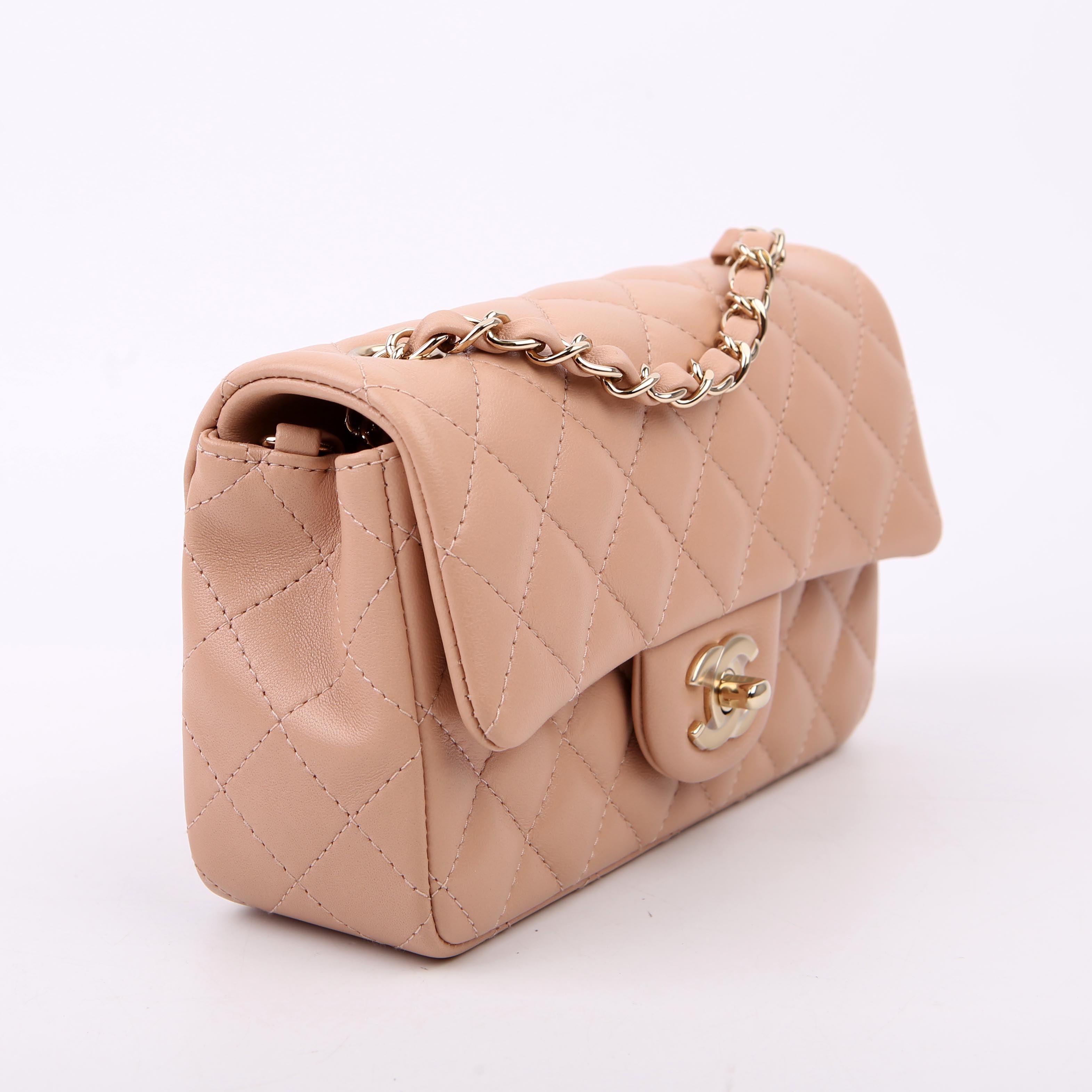 Classic Flap Mini Rectangle Lambskin RFID Tan