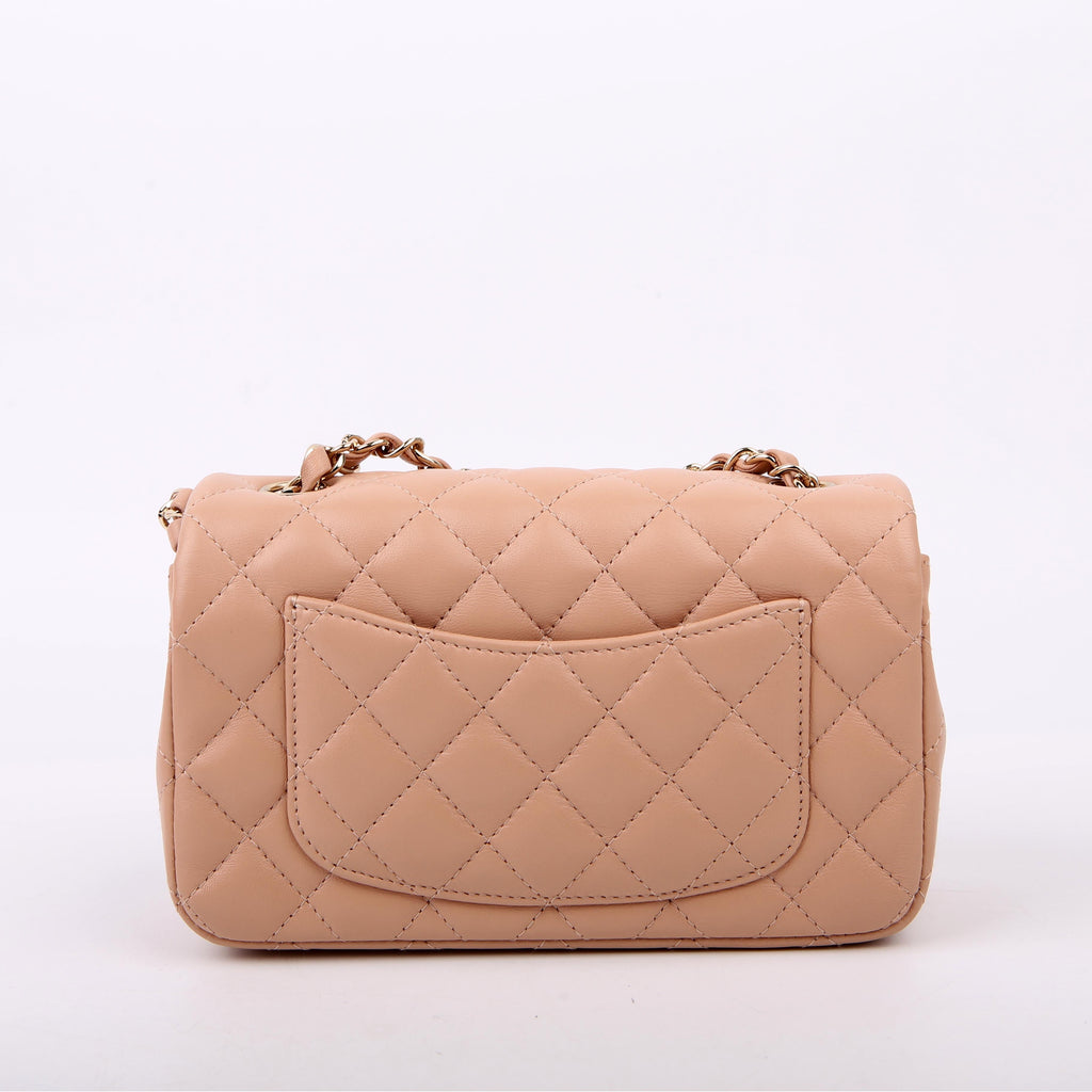 Classic Flap Mini Rectangle Lambskin RFID Tan