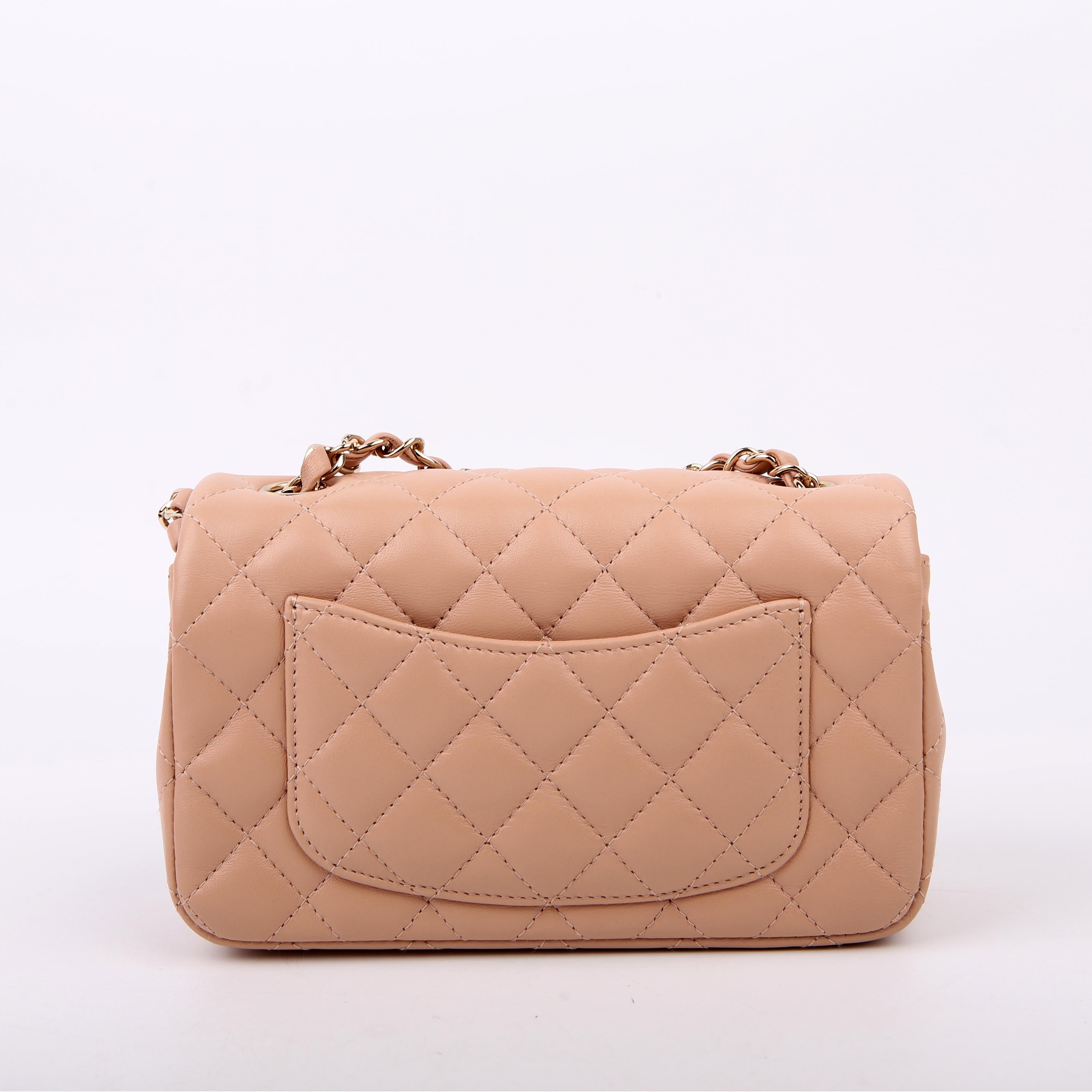Classic Flap Mini Rectangle Lambskin RFID Tan