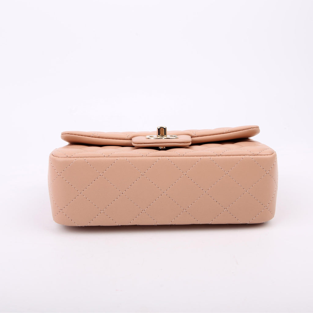 Classic Flap Mini Rectangle Lambskin RFID Tan