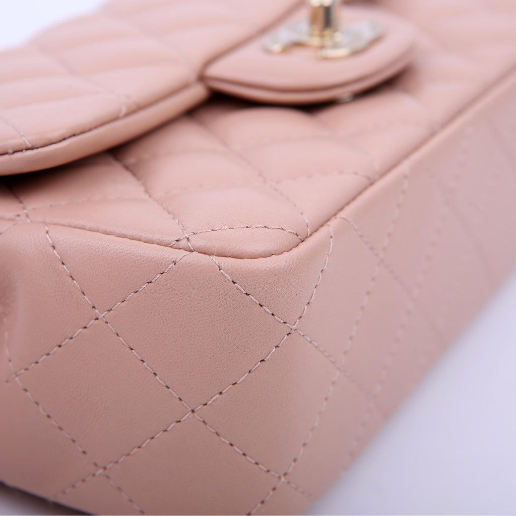Classic Flap Mini Rectangle Lambskin RFID Tan