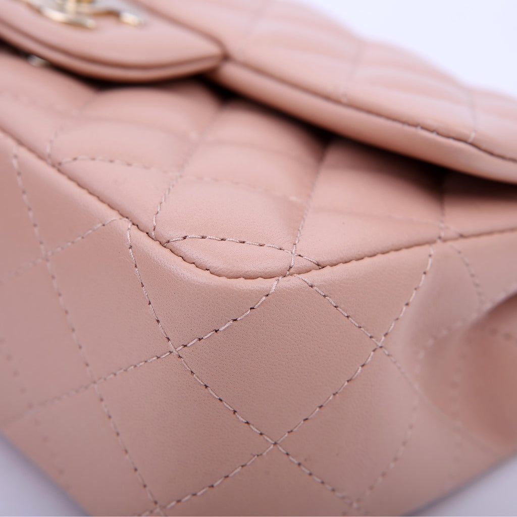 Classic Flap Mini Rectangle Lambskin RFID Tan
