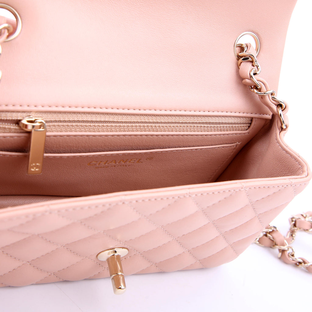 Classic Flap Mini Rectangle Lambskin RFID Tan