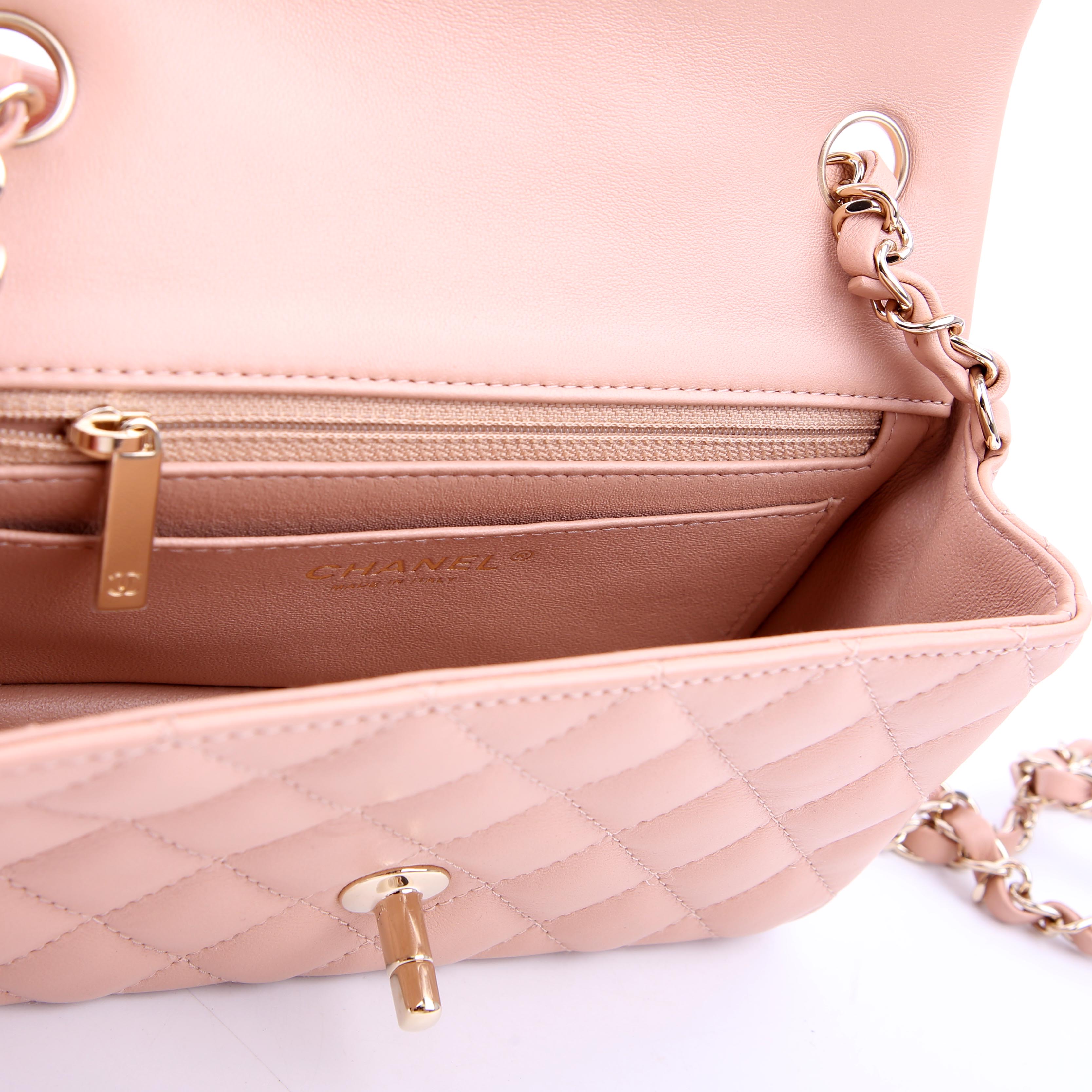 Classic Flap Mini Rectangle Lambskin RFID Tan