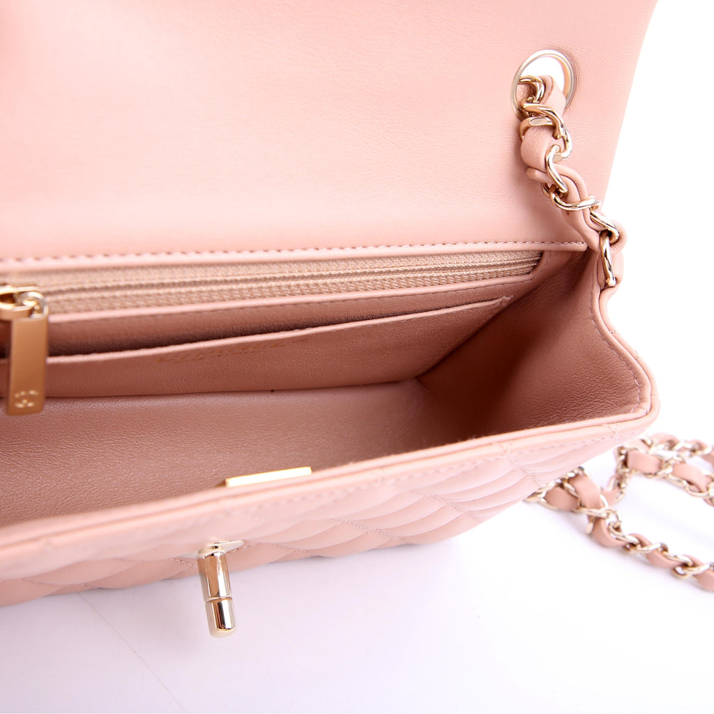 Classic Flap Mini Rectangle Lambskin RFID Tan