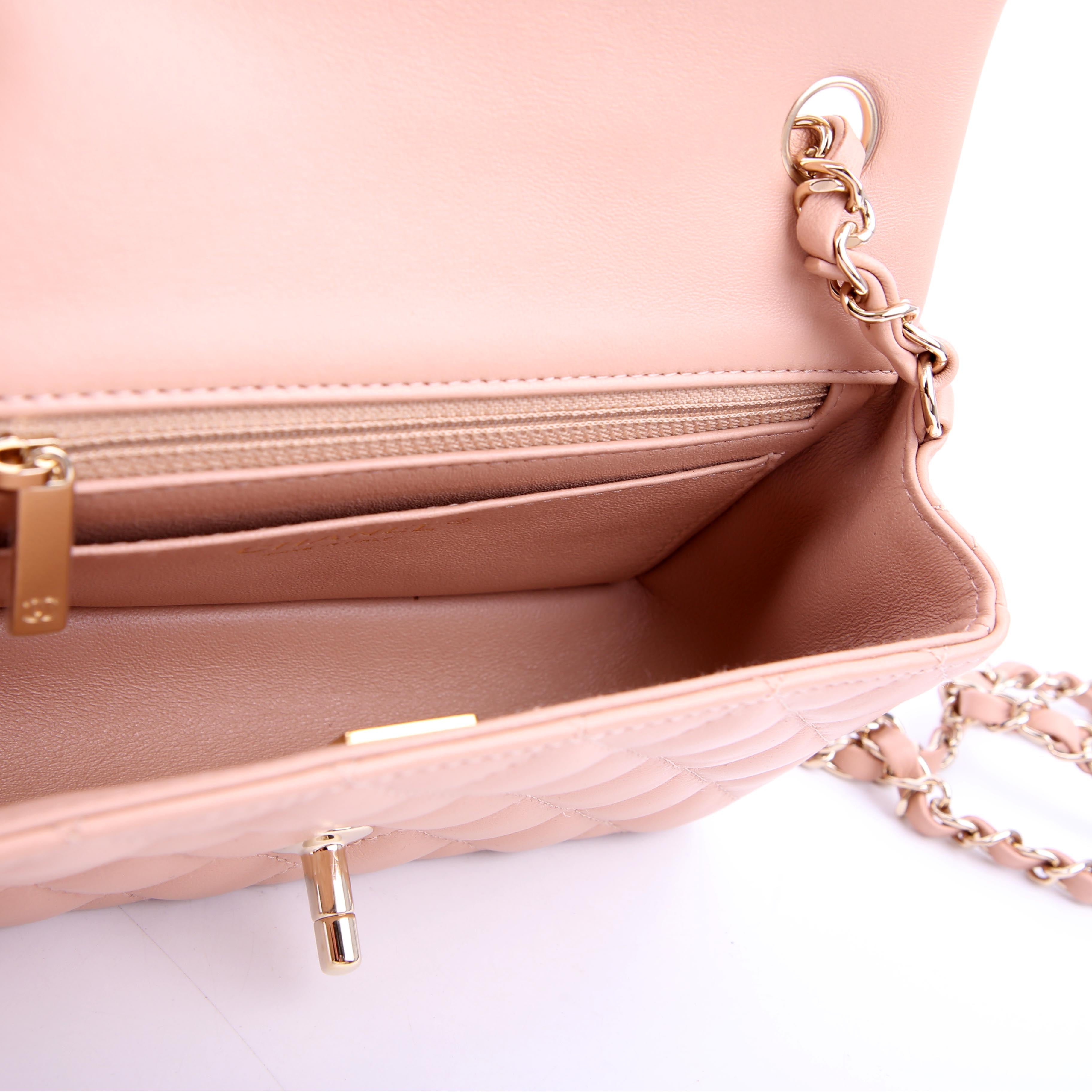 Classic Flap Mini Rectangle Lambskin RFID Tan