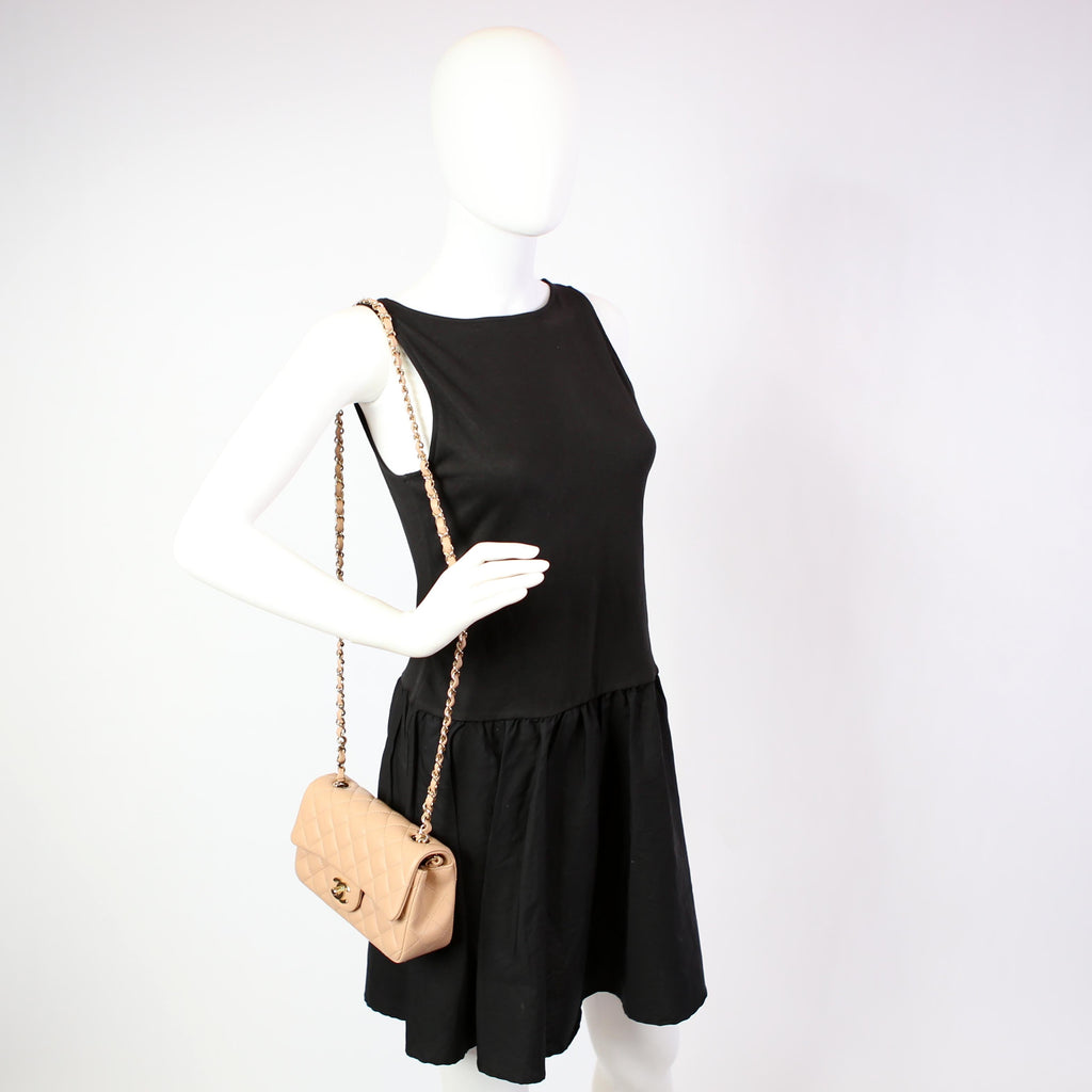 Classic Flap Mini Rectangle Lambskin RFID Tan