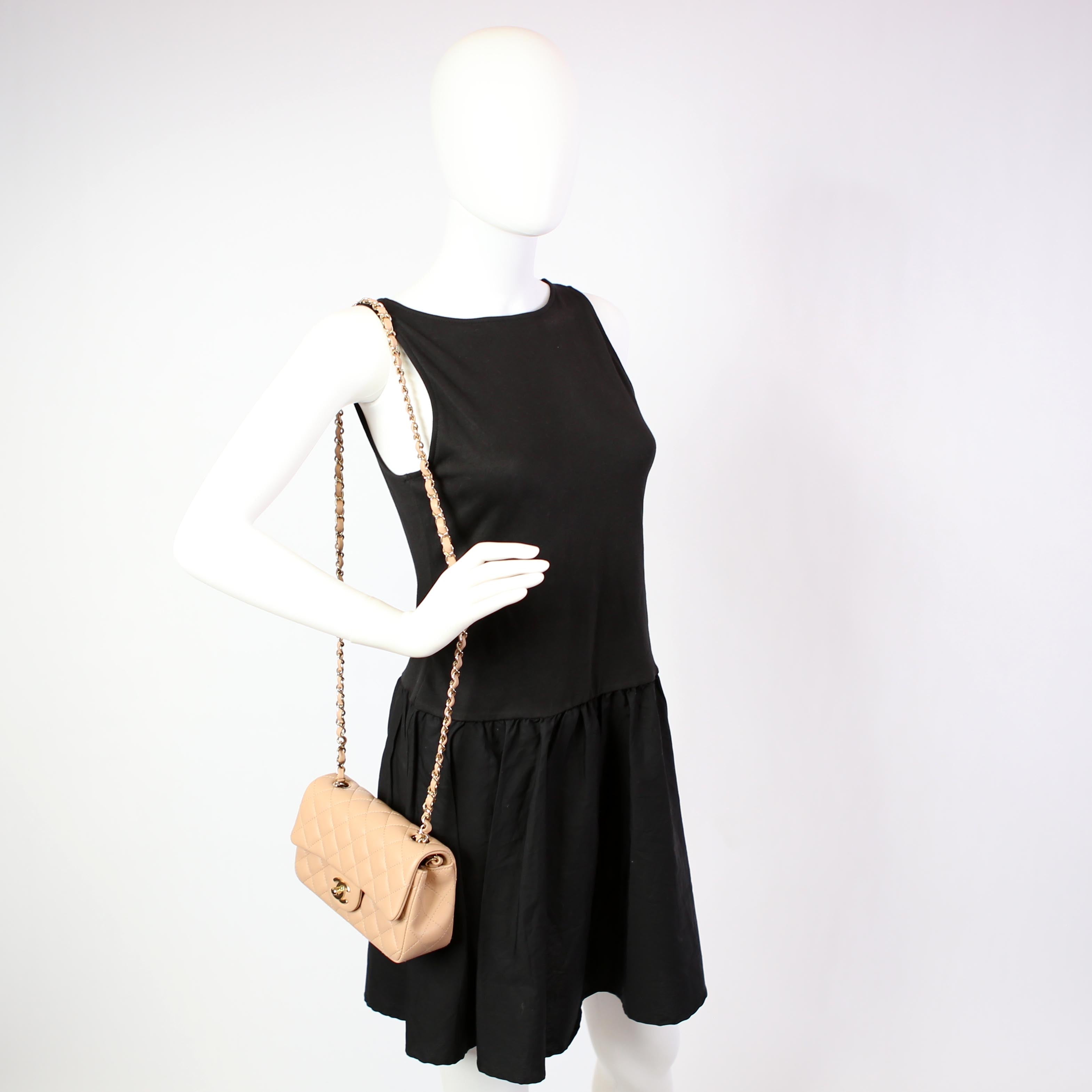Classic Flap Mini Rectangle Lambskin RFID Tan