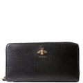 523667 Animalier Bee Leather Zip Around Long Wallet Black