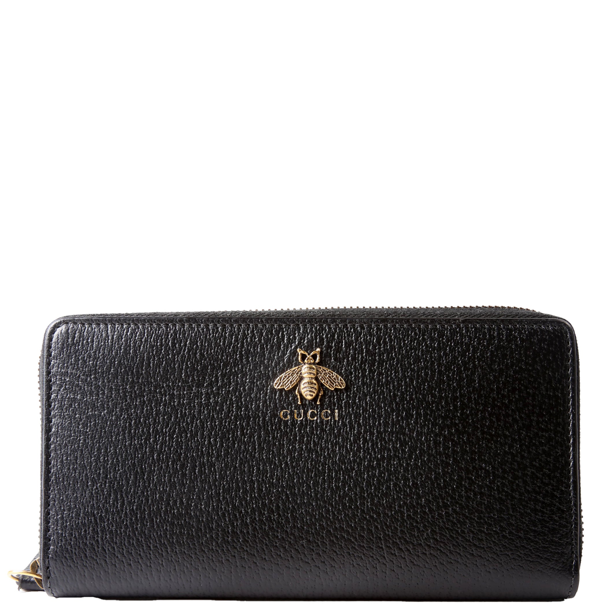 523667 Animalier Bee Leather Zip Around Long Wallet Black