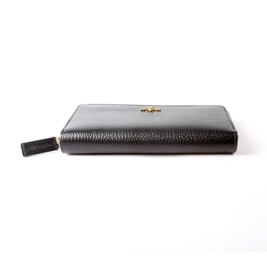 523667 Animalier Bee Leather Zip Around Long Wallet Black