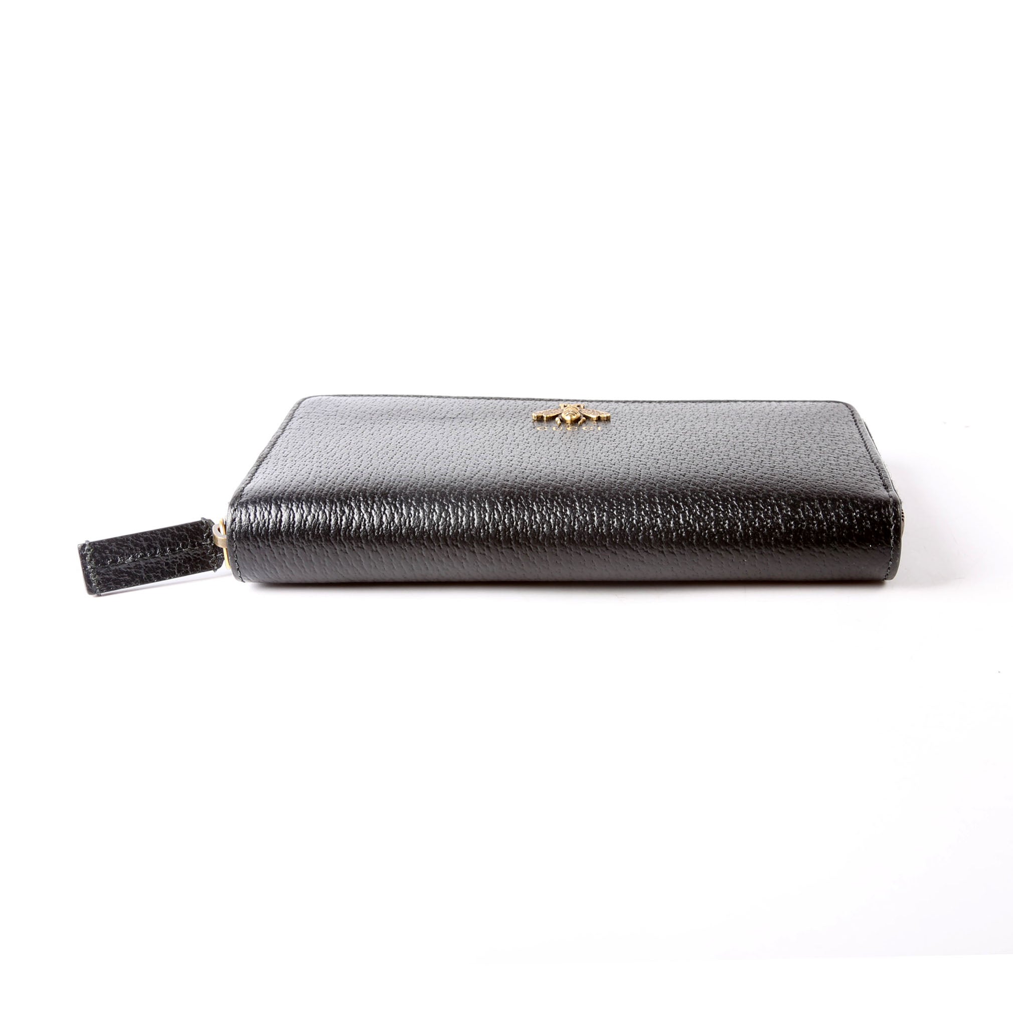 523667 Animalier Bee Leather Zip Around Long Wallet Black
