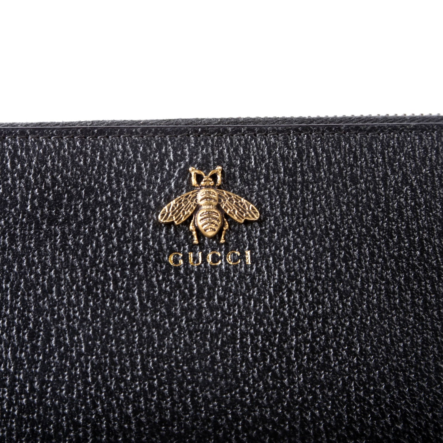 523667 Animalier Bee Leather Zip Around Long Wallet Black