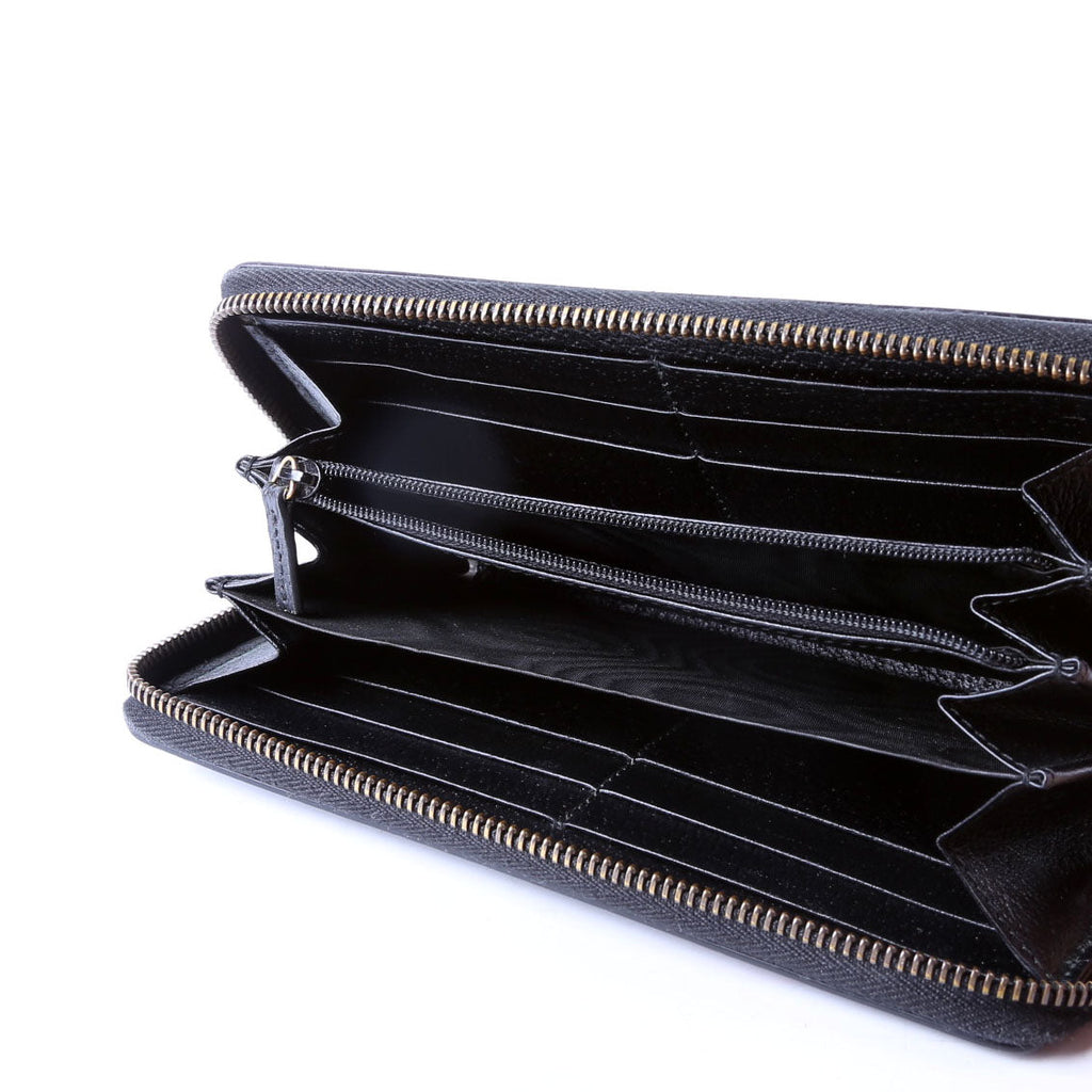 523667 Animalier Bee Leather Zip Around Long Wallet Black