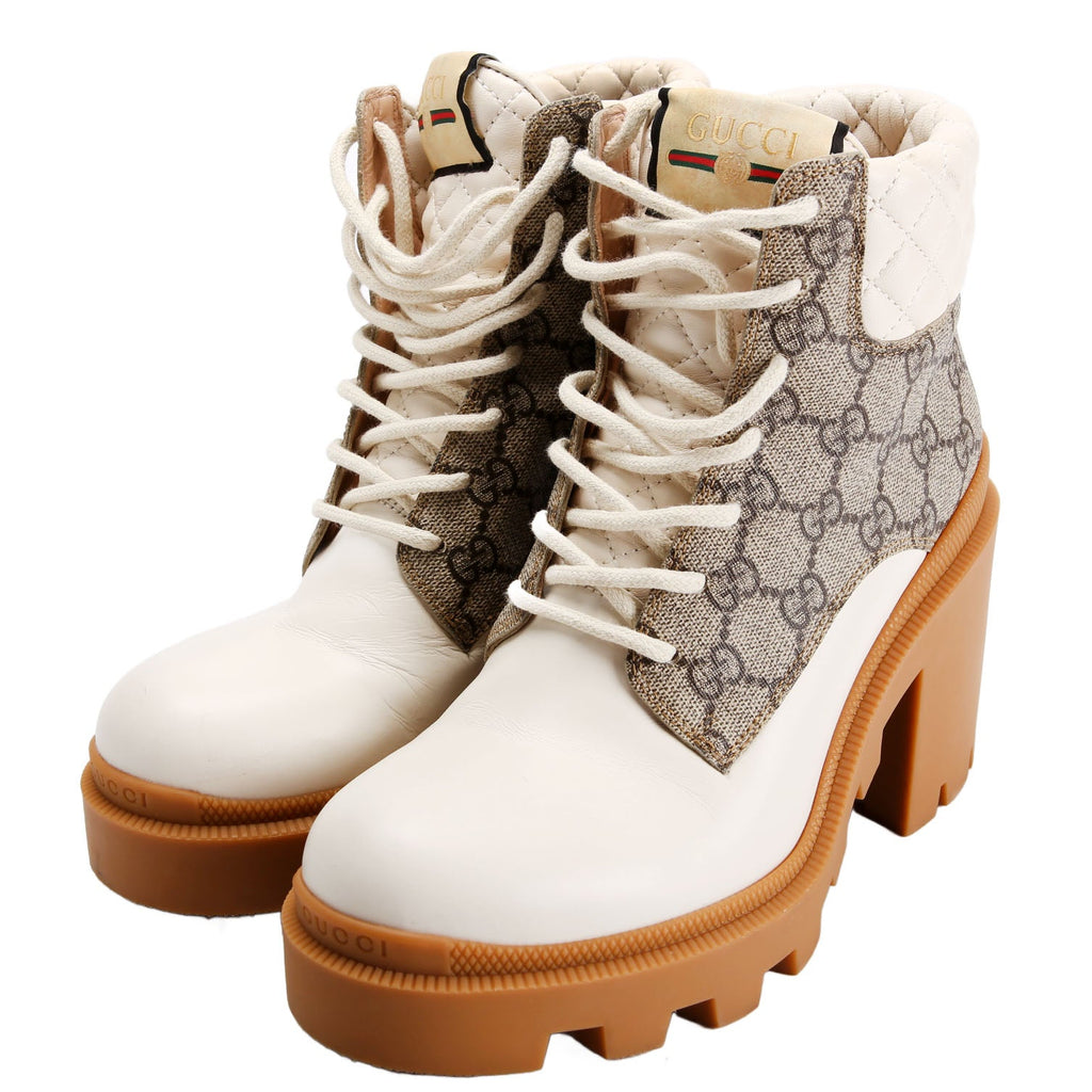 Gucci GG Supreme Quilted Leather Lace Up Ankle Boots Size 38.5