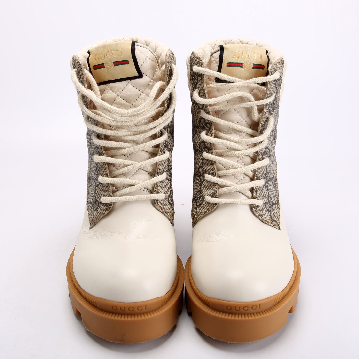 Gucci GG Supreme Quilted Leather Lace Up Ankle Boots Size 38.5