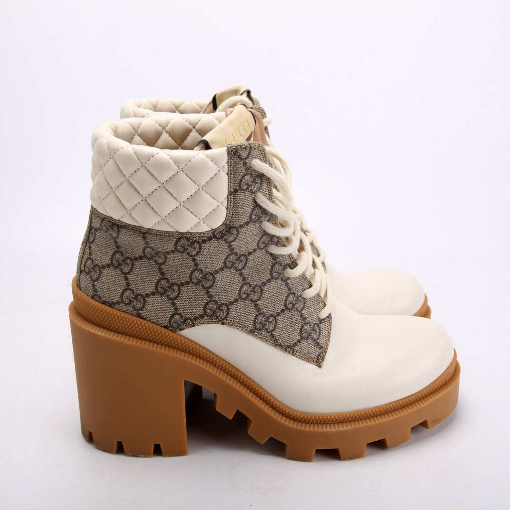 Gucci GG Supreme Quilted Leather Lace Up Ankle Boots Size 38.5