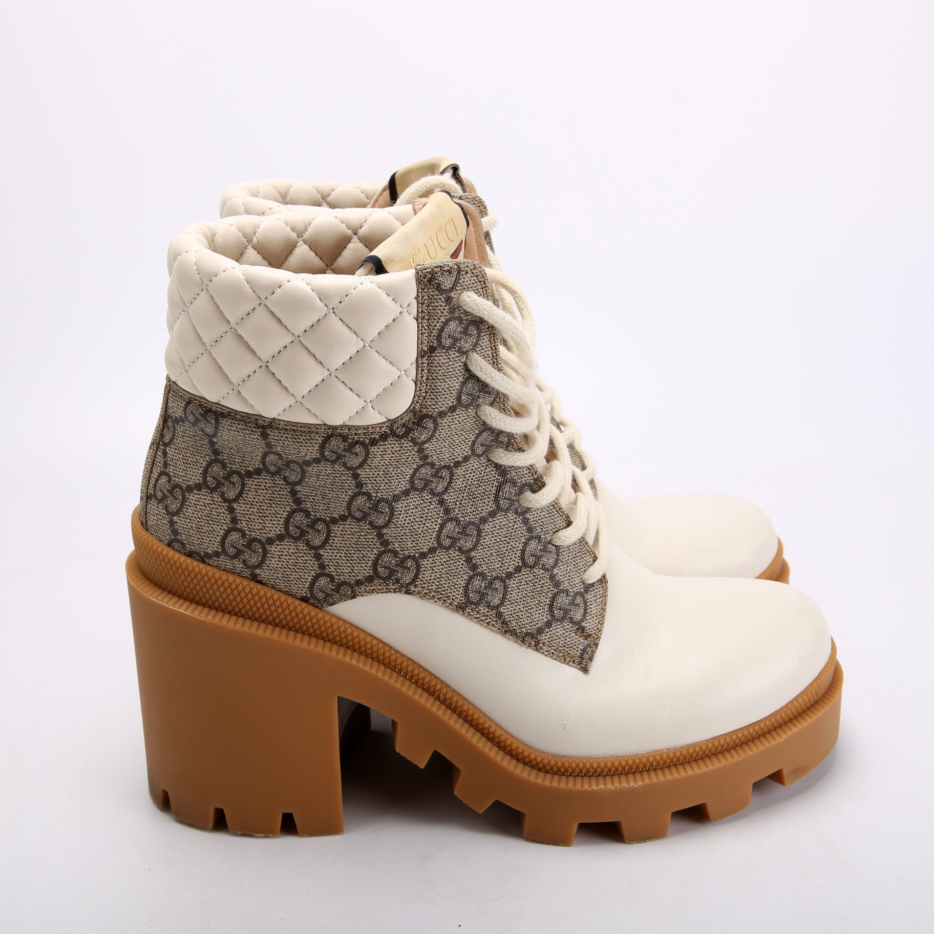 Gucci GG Supreme Quilted Leather Lace Up Ankle Boots Size 38.5