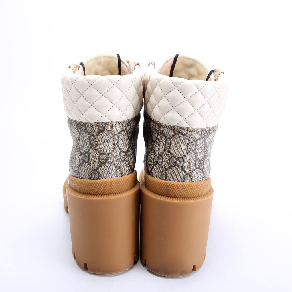 Gucci GG Supreme Quilted Leather Lace Up Ankle Boots Size 38.5