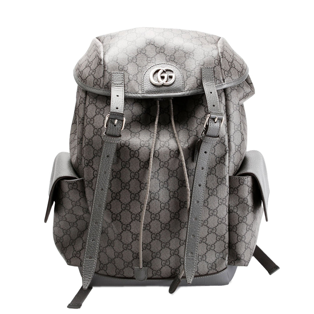 Gucci 598140 GG Supreme Ophidia Double Buckle Backpack Medium Grey