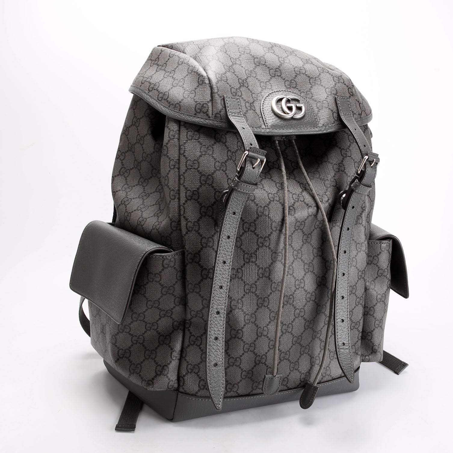Gucci 598140 GG Supreme Ophidia Double Buckle Backpack Medium Grey
