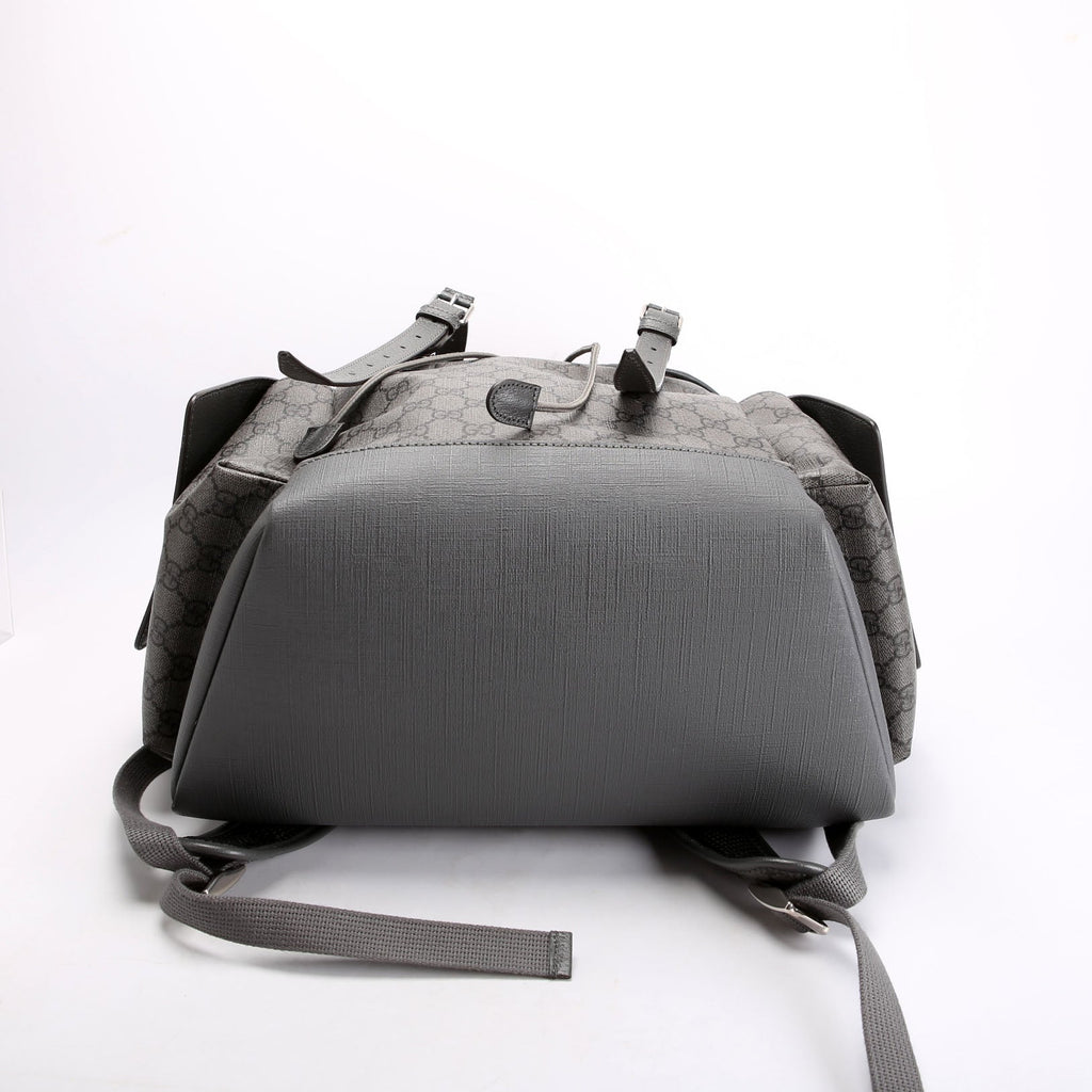 Gucci 598140 GG Supreme Ophidia Double Buckle Backpack Medium Grey