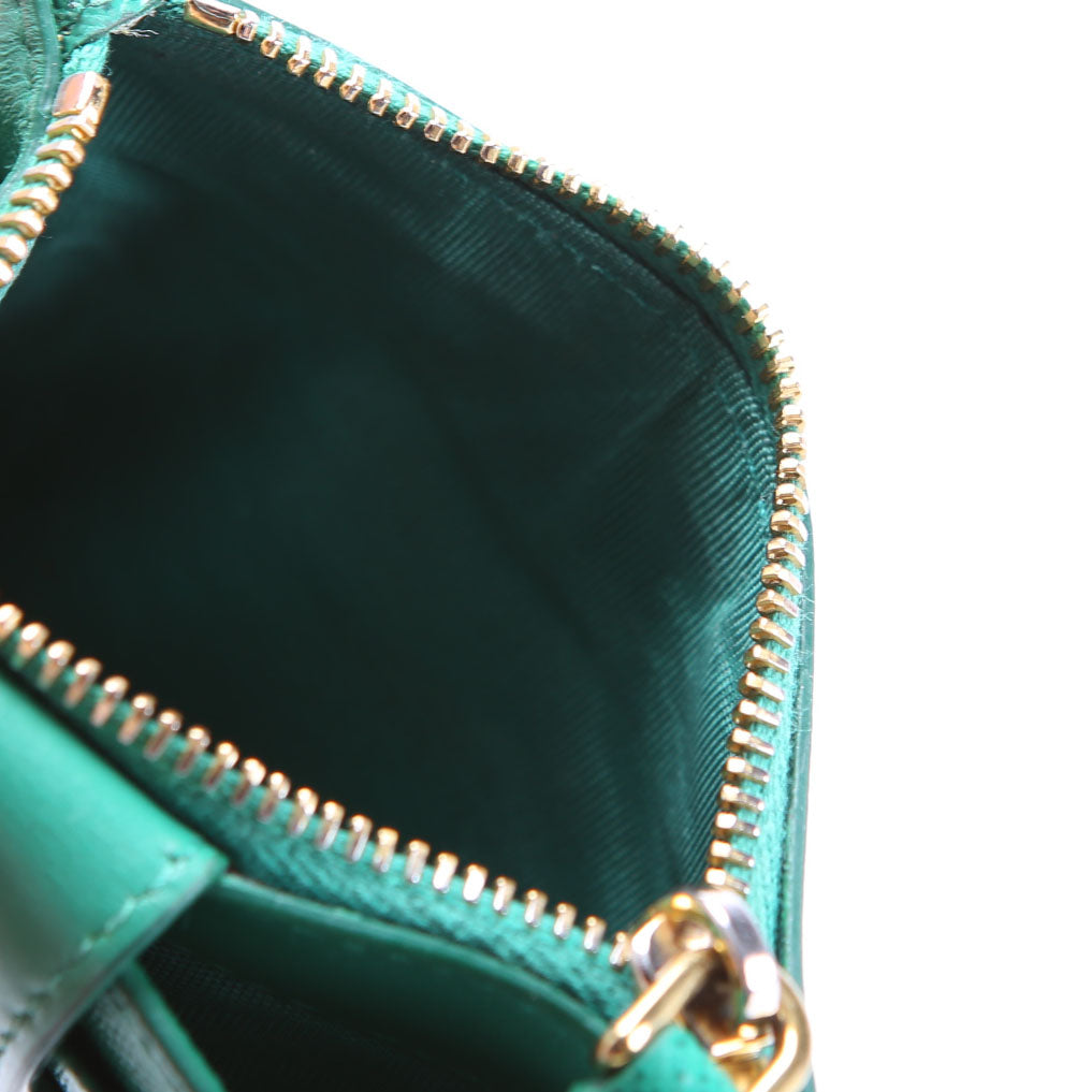 1MC038 Saffiano Triangle Logo Zip Card Case Green