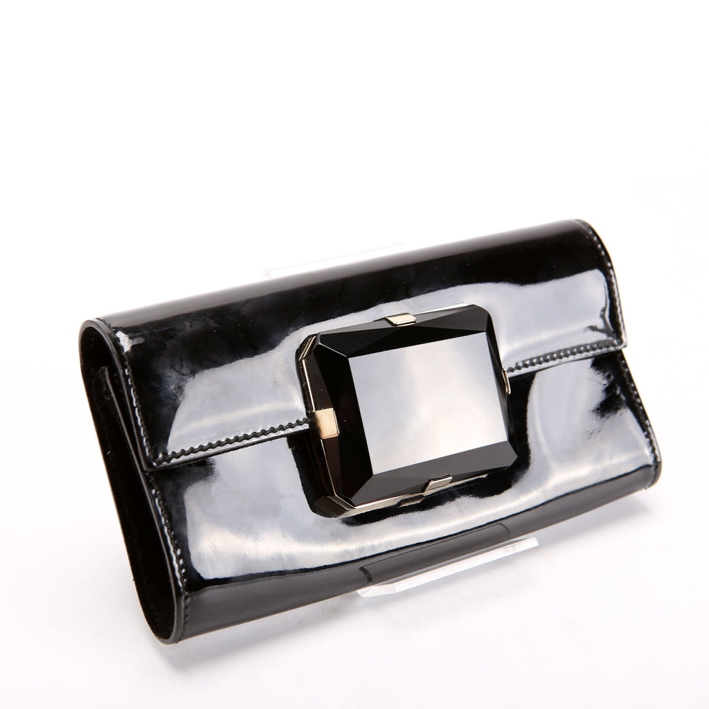 Gucci 197027 Gem Mini Clutch Patent Leather Black