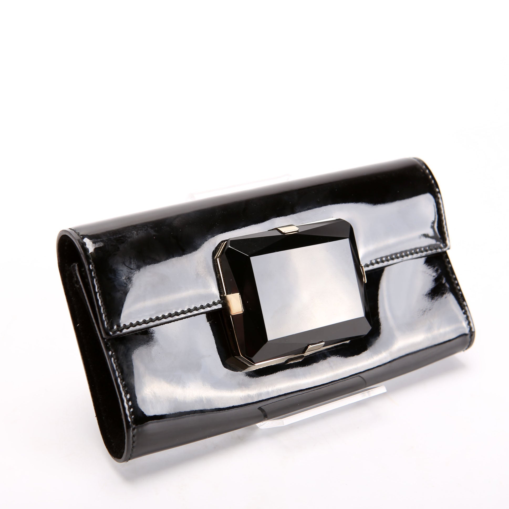 Gucci 197027 Gem Mini Clutch Patent Leather Black