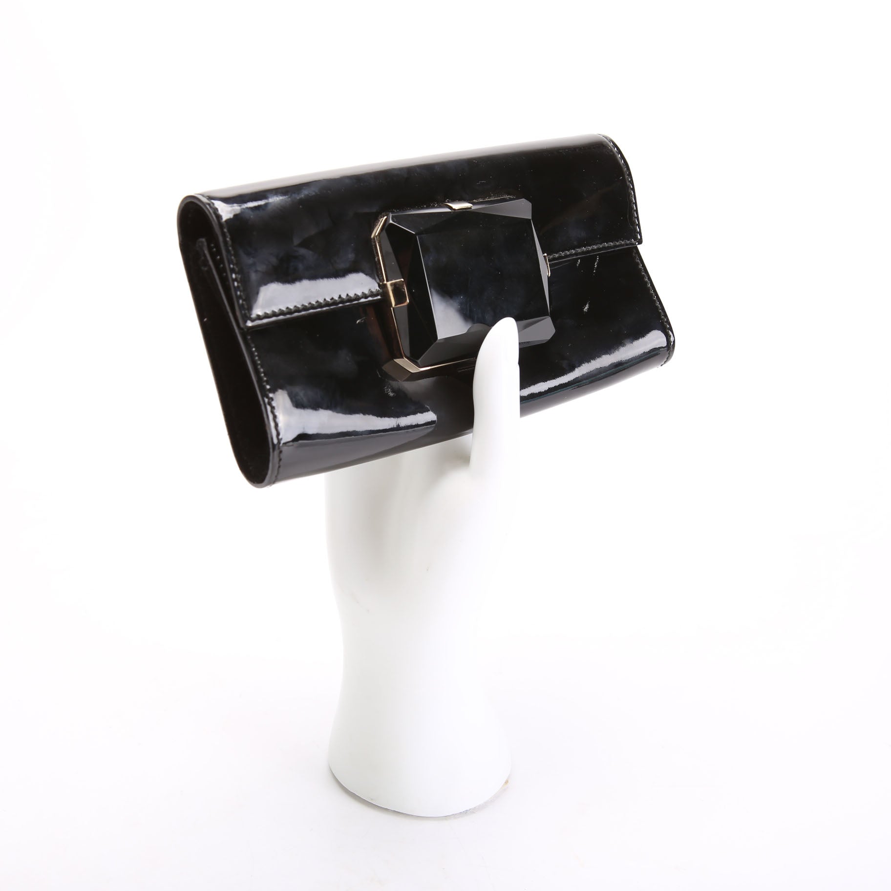 Gucci 197027 Gem Mini Clutch Patent Leather Black