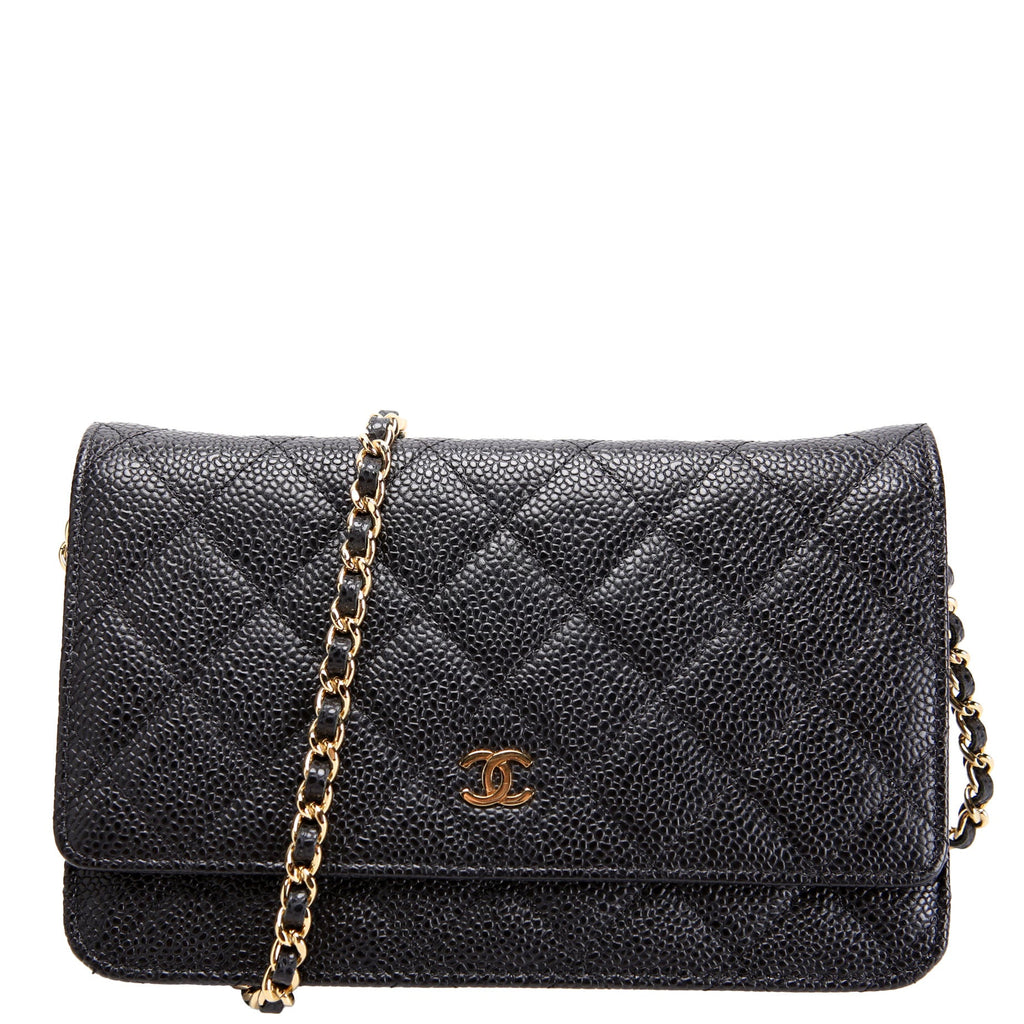 Wallet On Chain Classic Quilted Caviar Black