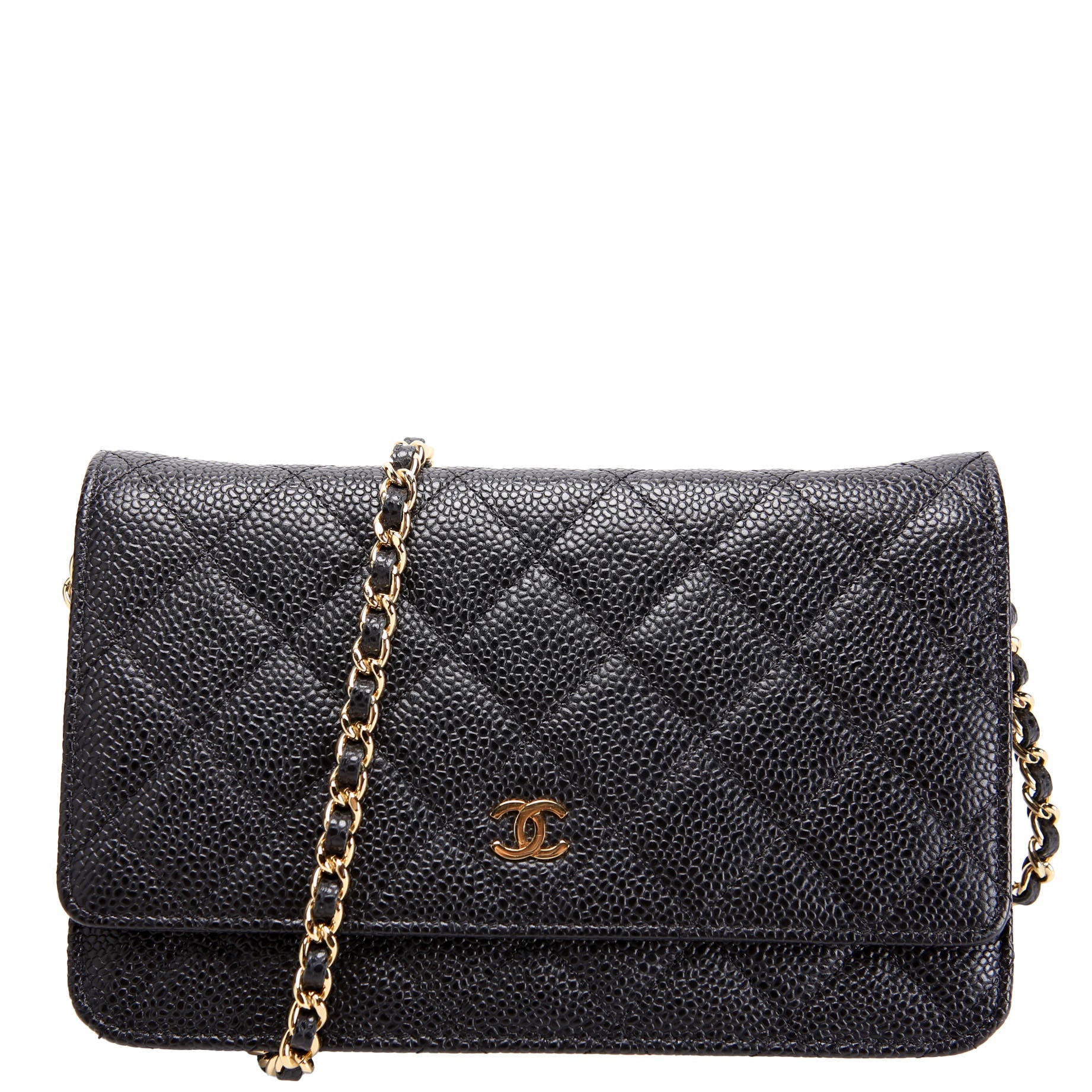 Wallet On Chain Classic Quilted Caviar Black