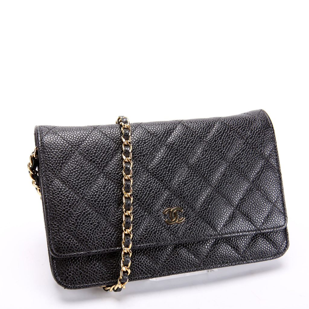 Wallet On Chain Classic Quilted Caviar Black