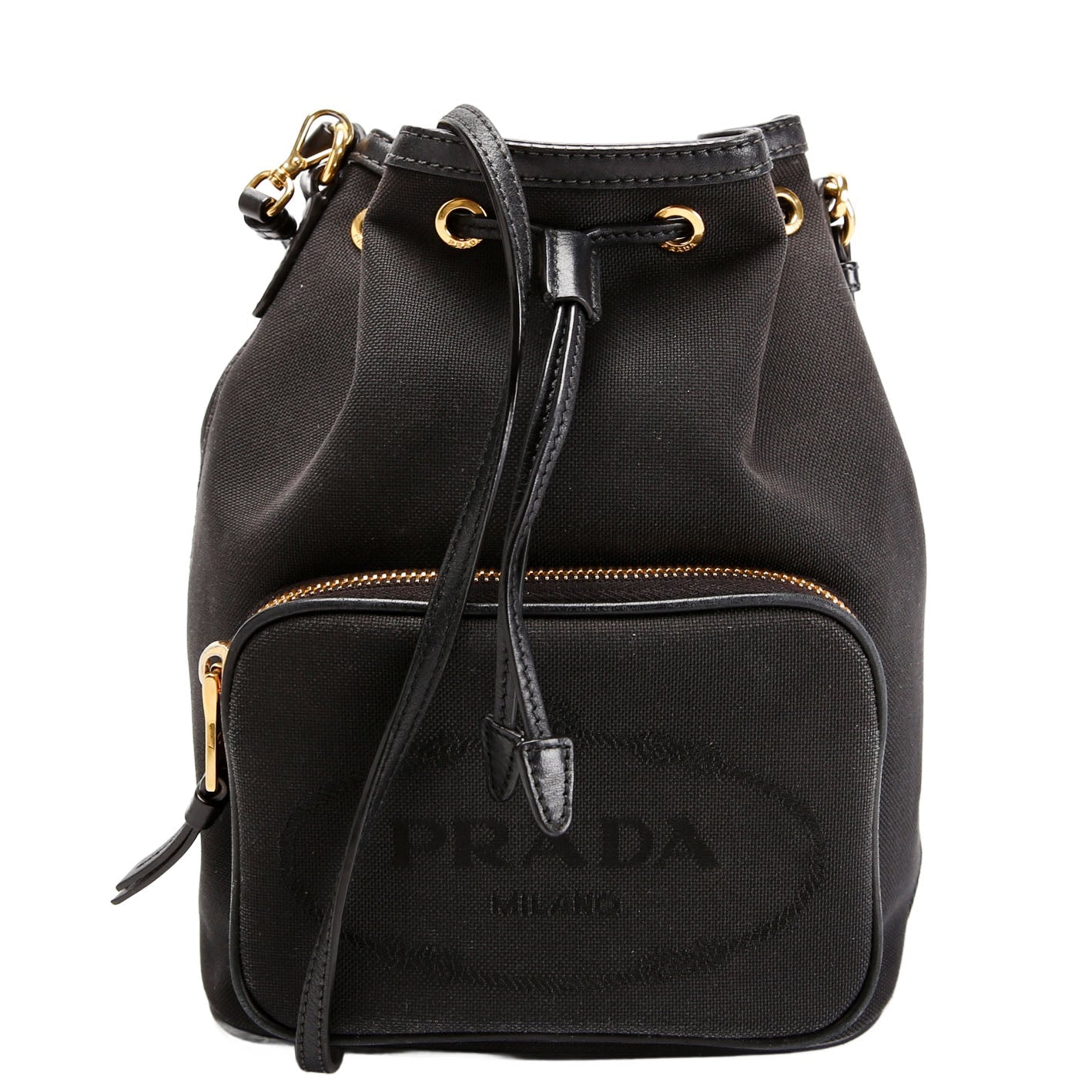 Prada 1BH038 Duet Logo Jacquard Bucket Black