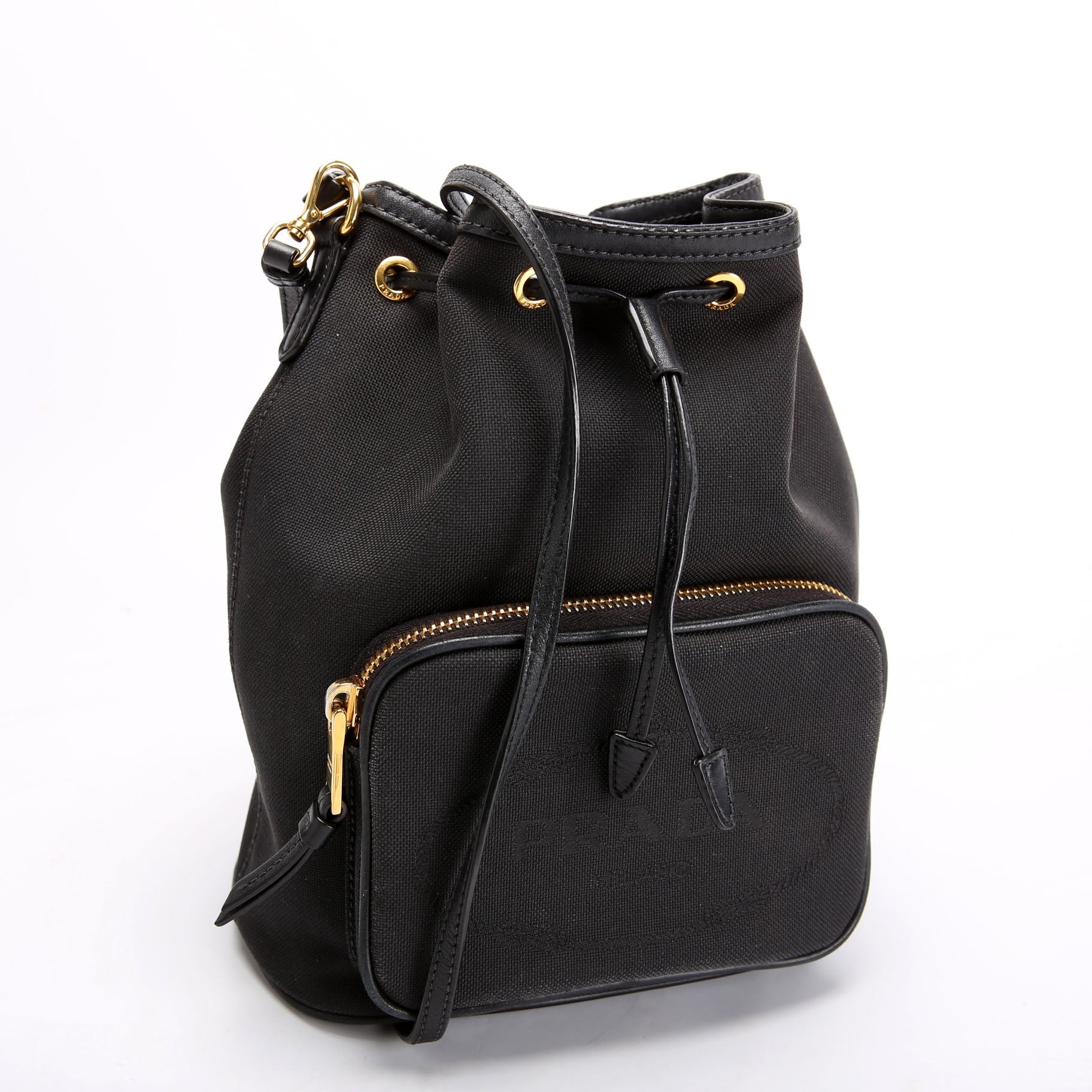 Prada 1BH038 Duet Logo Jacquard Bucket Black