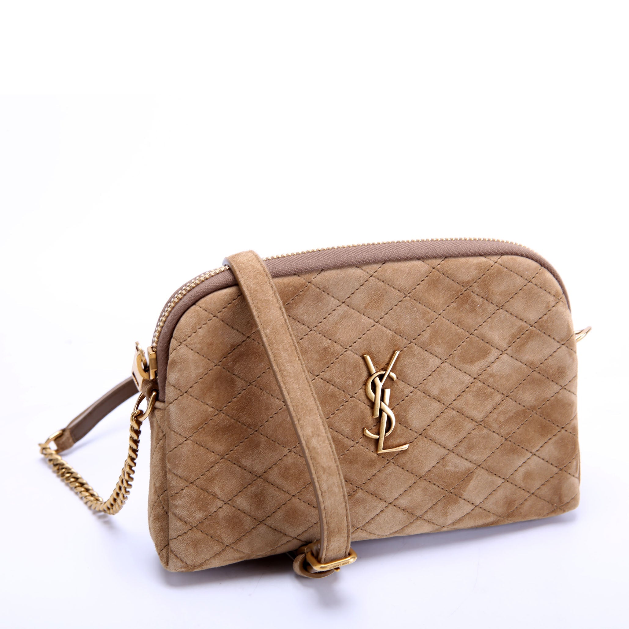 Gabby Zip Chain Pouch Suede 733667 Brown