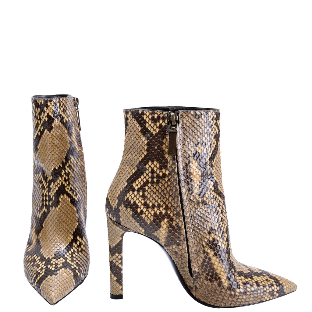 SAINT LAURENT Python Ankle Boots Size 37.5 Brown/Tan
