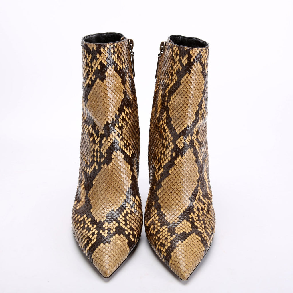 SAINT LAURENT Python Ankle Boots Size 37.5 Brown/Tan