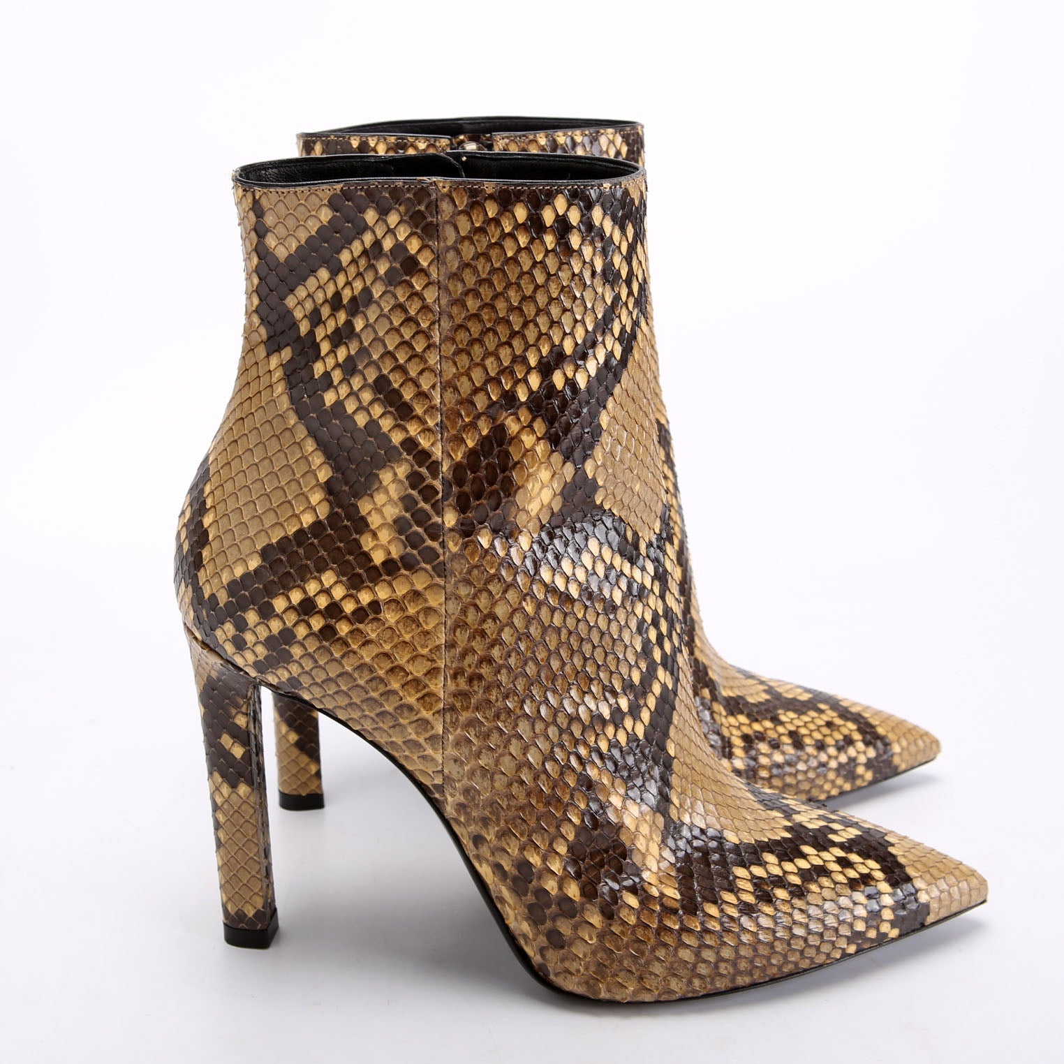 SAINT LAURENT Python Ankle Boots Size 37.5 Brown/Tan