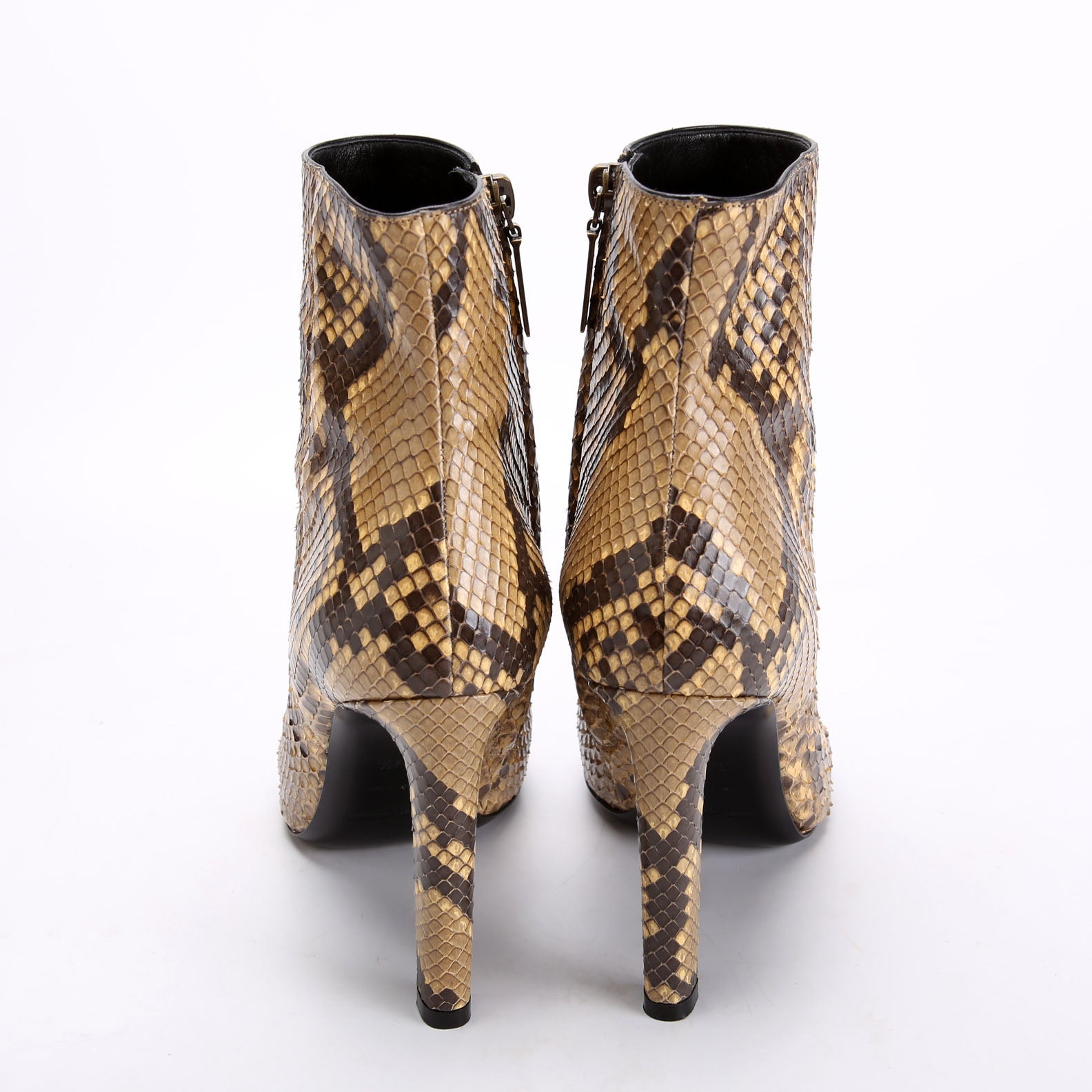 SAINT LAURENT Python Ankle Boots Size 37.5 Brown/Tan