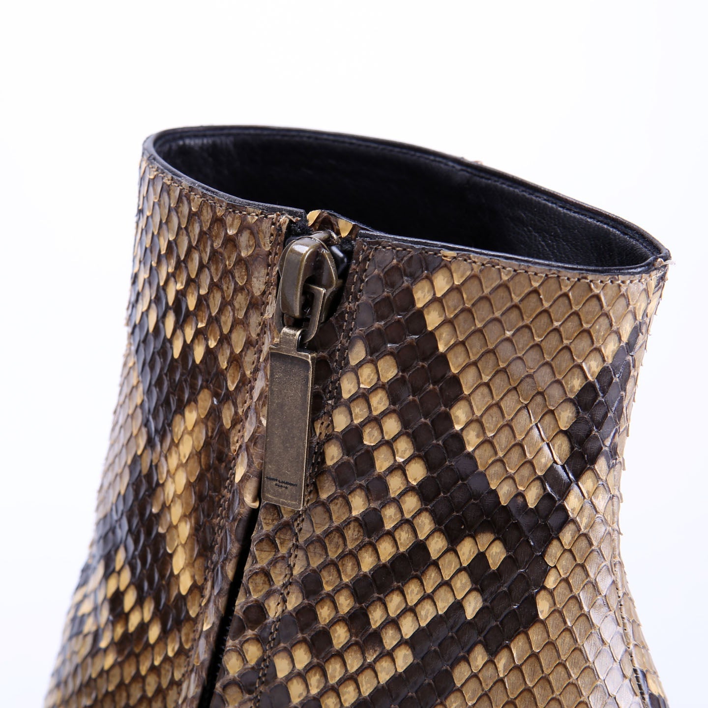 SAINT LAURENT Python Ankle Boots Size 37.5 Brown/Tan