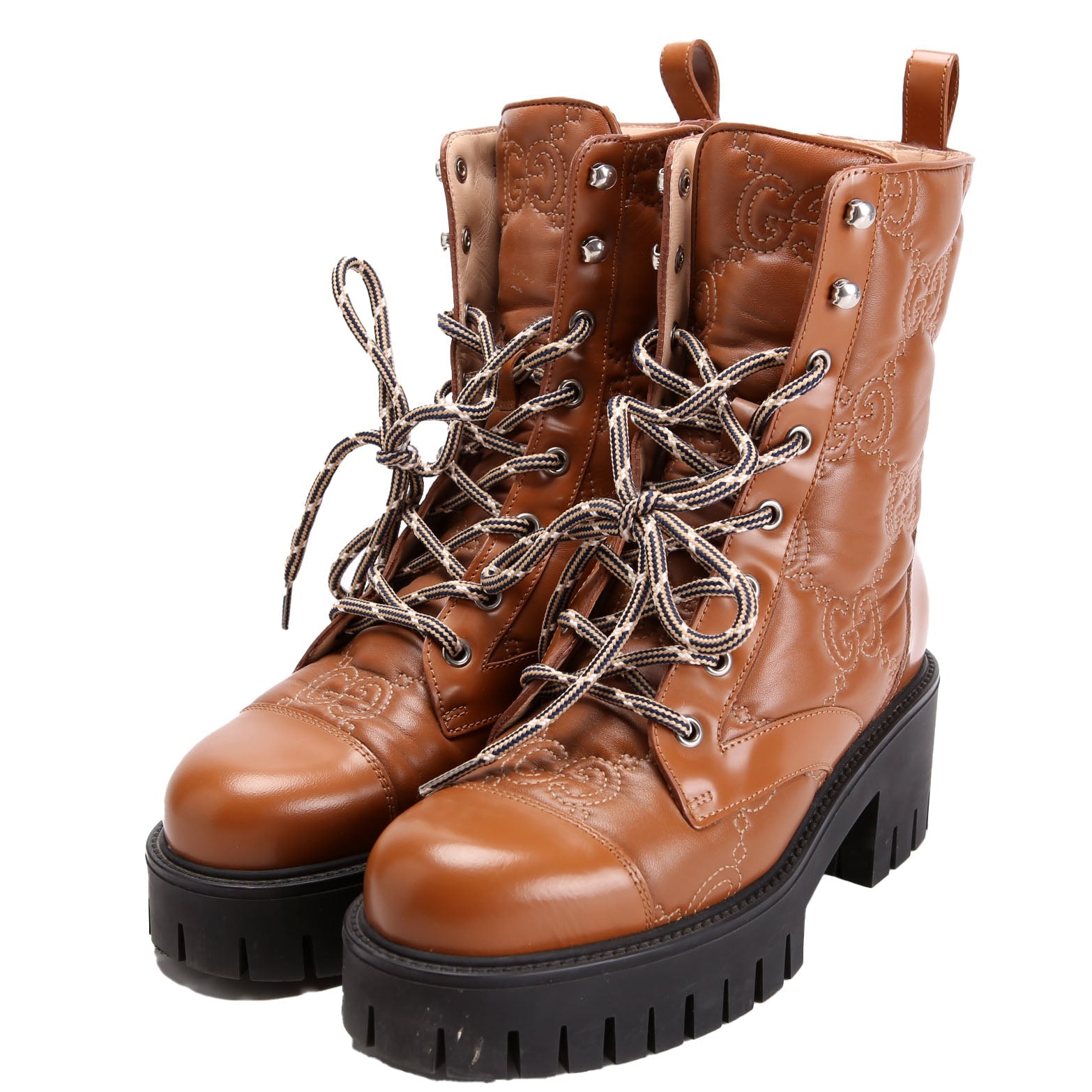 GG Matelasse Lace Up Boots Size 37 Brown