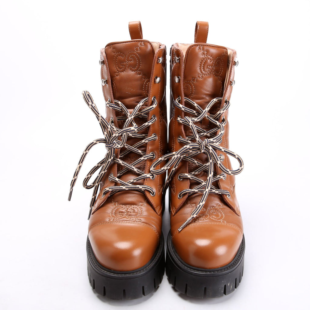 GG Matelasse Lace Up Boots Size 37 Brown