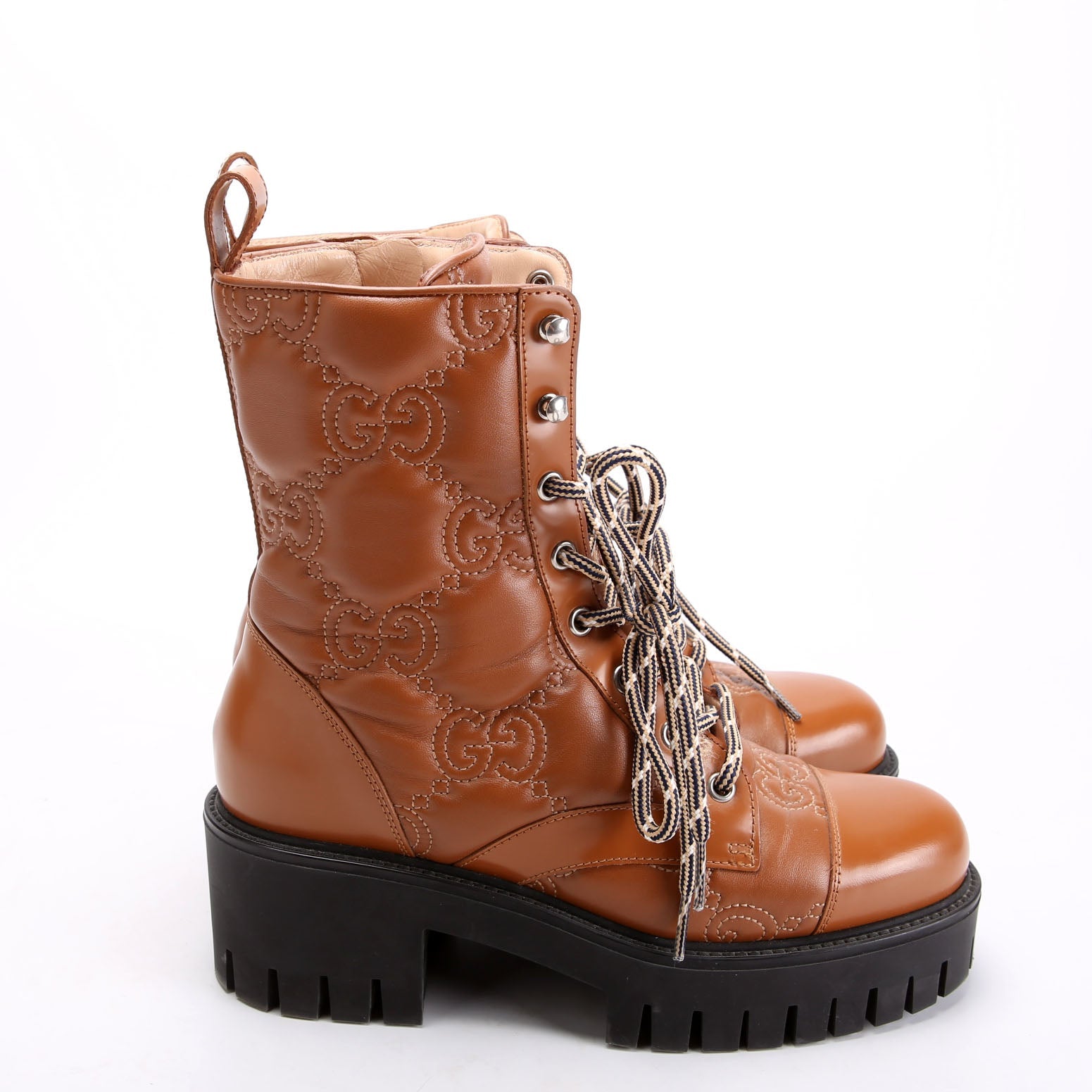 GG Matelasse Lace Up Boots Size 37 Brown